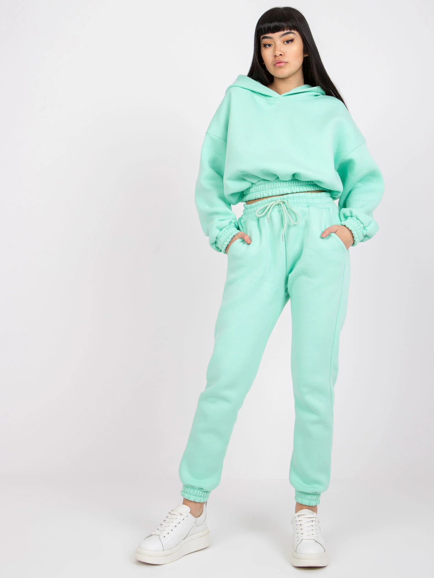 Compleu Dama Maneca lunga, Mansete elastice, ex moda, Menta Casual - imagine 6