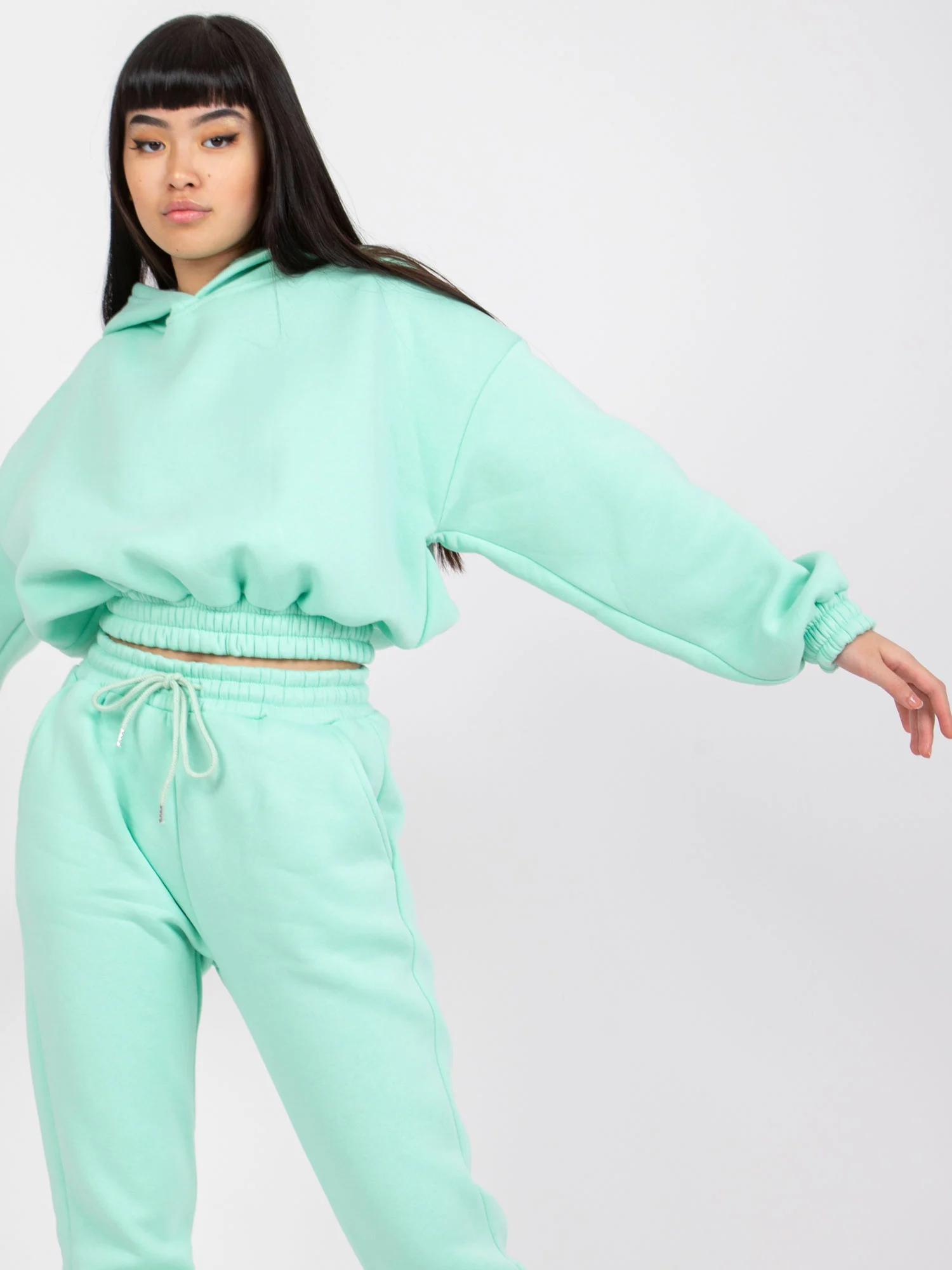 Compleu Dama Maneca lunga, Mansete elastice, ex moda, Menta Casual - imagine 4