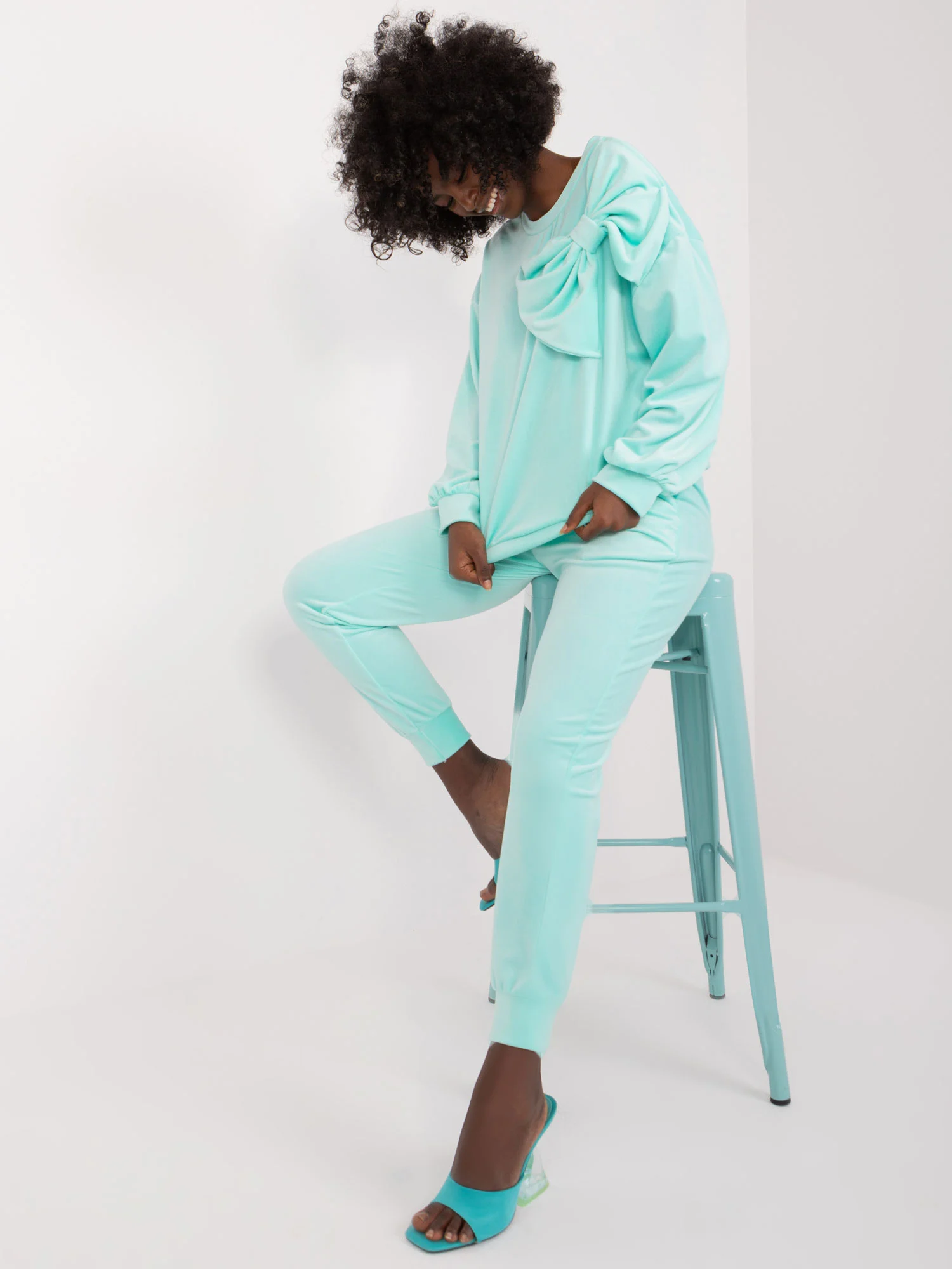 Compleu Dama Maneca lunga, Mansete elastice, ITALY MODA, Menta Casual - imagine 4