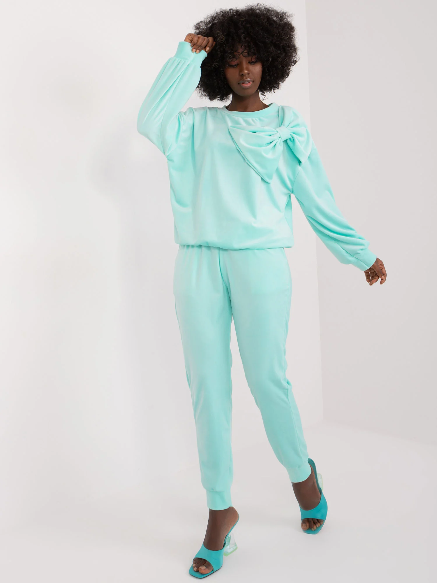 Compleu Dama Maneca lunga, Mansete elastice, ITALY MODA, Menta Casual - imagine 2