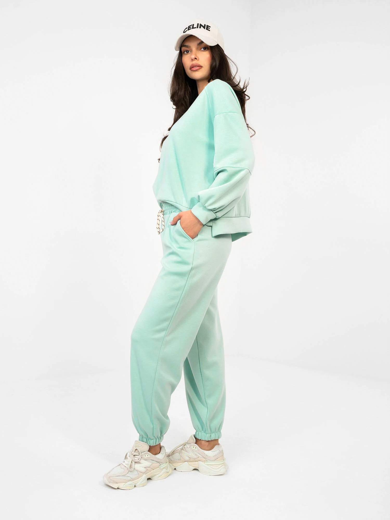 Compleu Dama Maneca lunga, Mansete elastice, ITALY MODA, Menta Casual - imagine 4