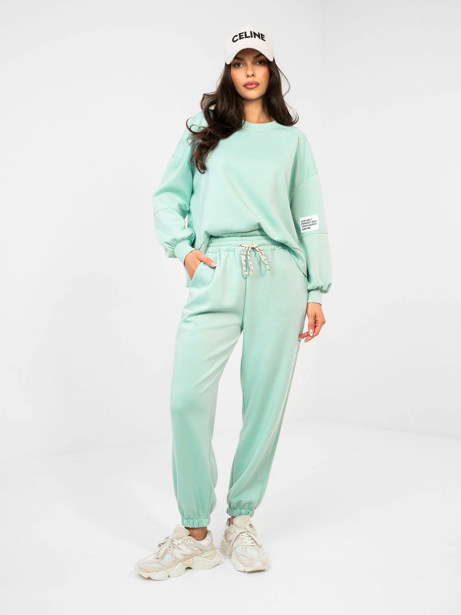 Compleu Dama Maneca lunga, Mansete elastice, ITALY MODA, Menta Casual - imagine 3