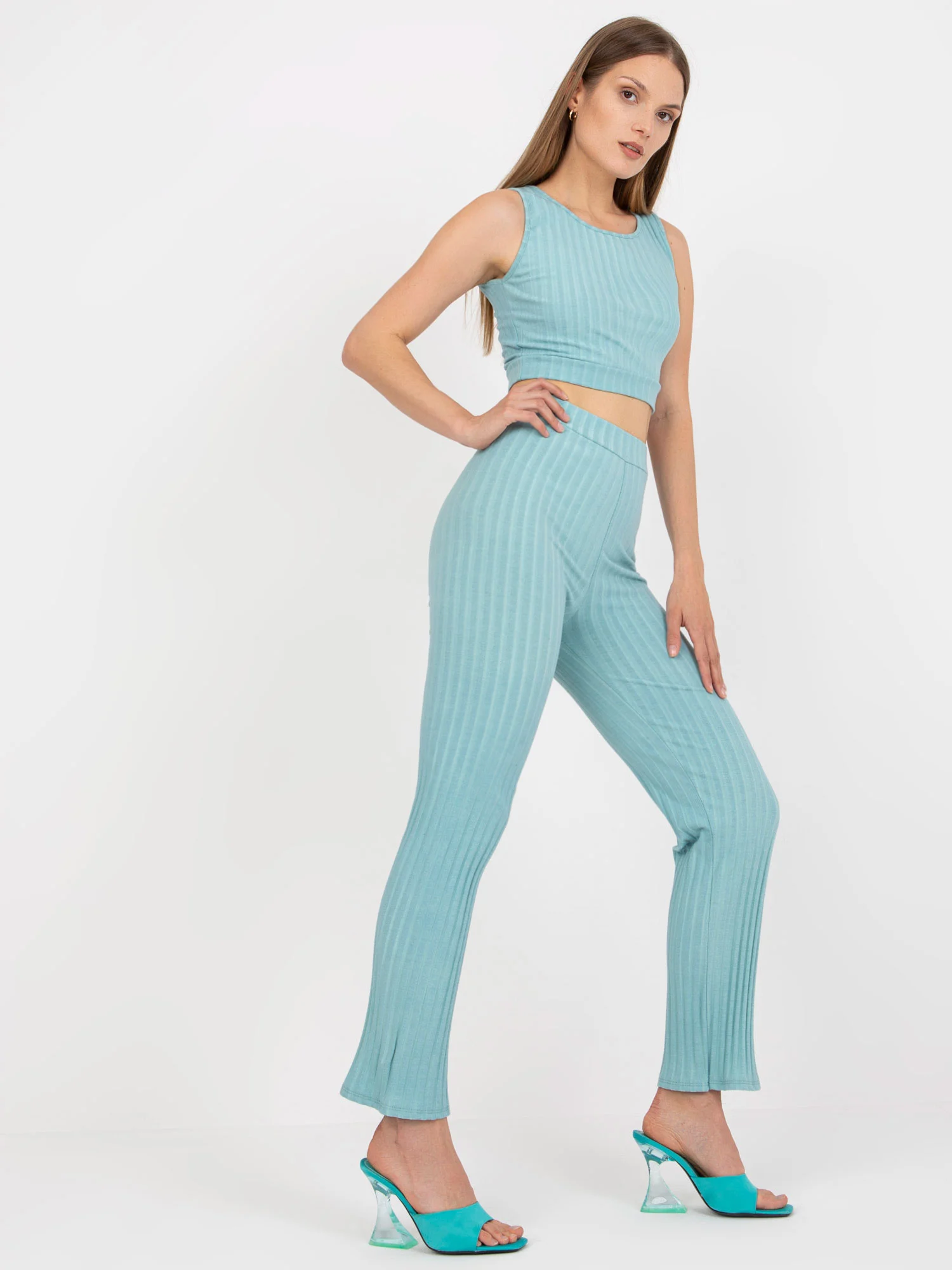 Compleu Dama Fara maneci, Dungi, ITALY MODA, Menta Casual - imagine 4