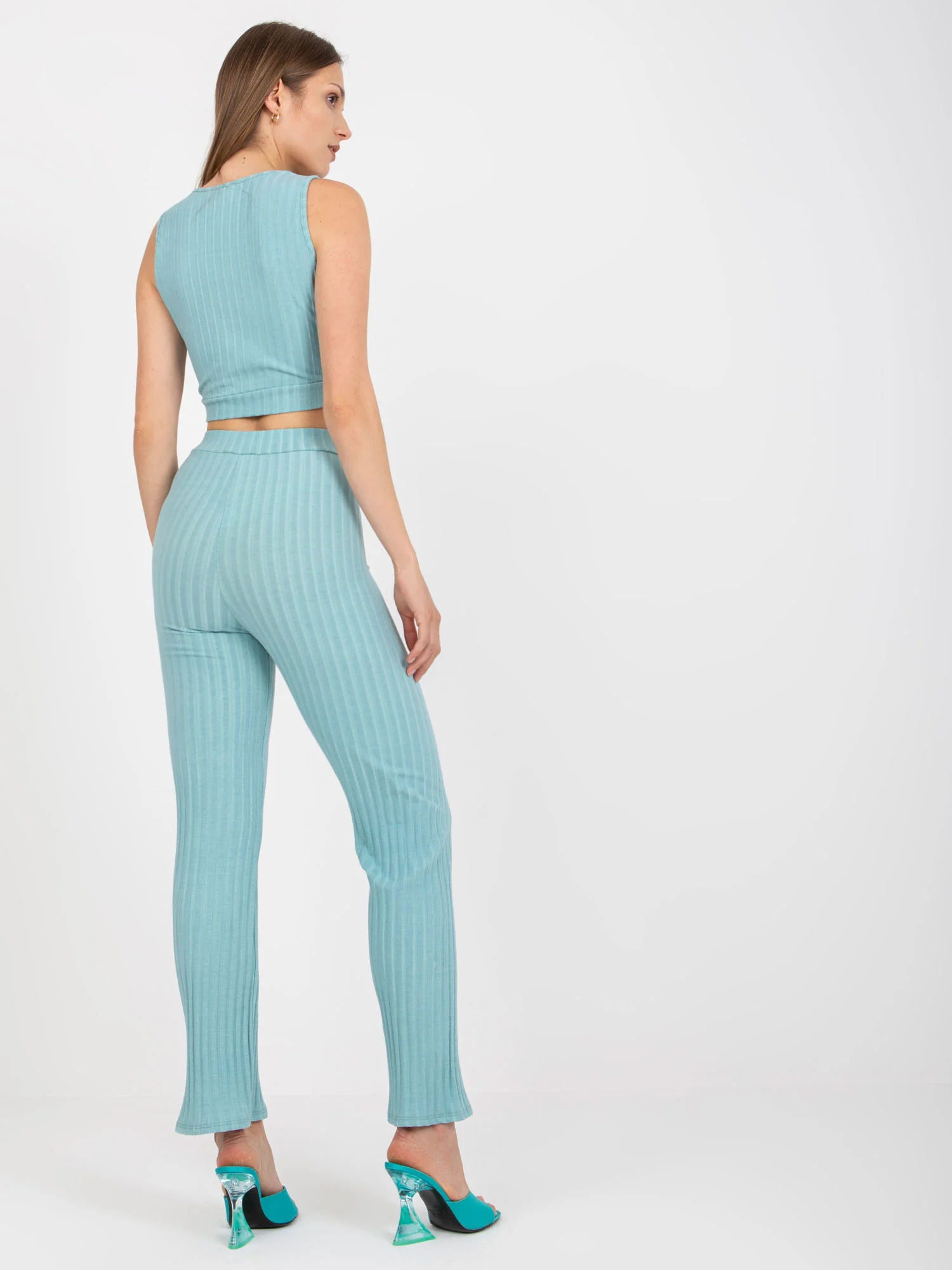 Compleu Dama Fara maneci, Dungi, ITALY MODA, Menta Casual - imagine 2