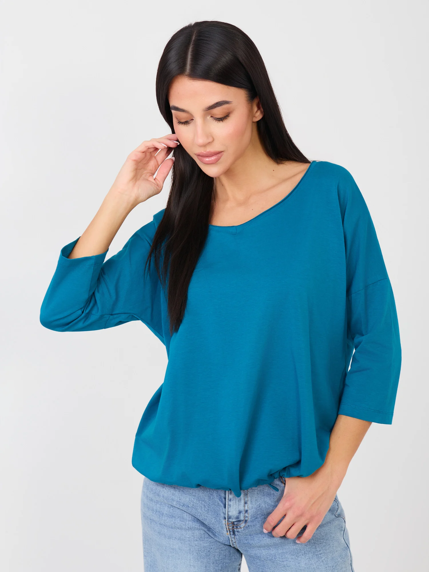 Bluza Dama Maneca 3/4, Decolteu rotund, RUE PARIS, Verde Casual - imagine 4