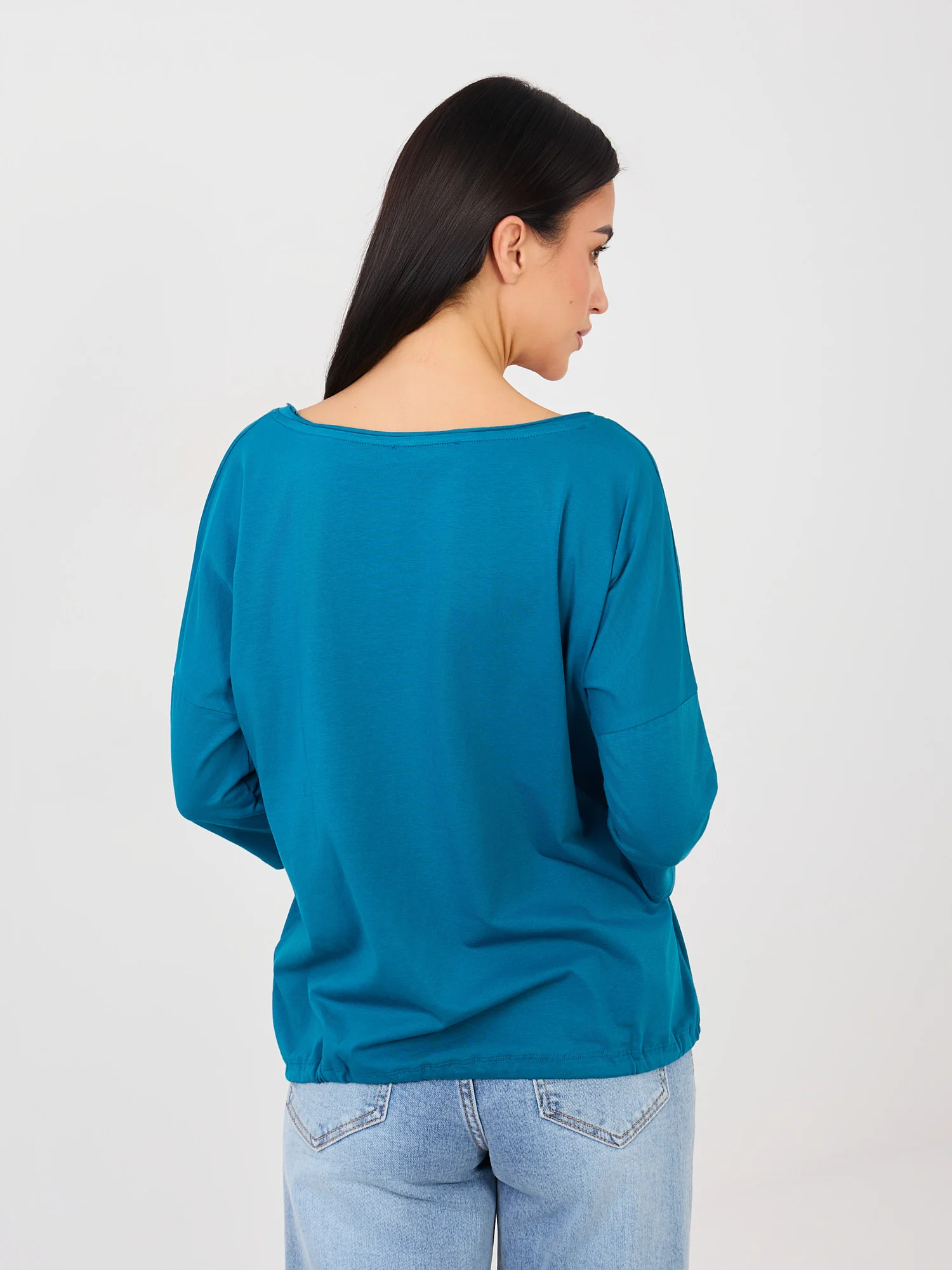 Bluza Dama Maneca 3/4, Decolteu rotund, RUE PARIS, Verde Casual - imagine 2