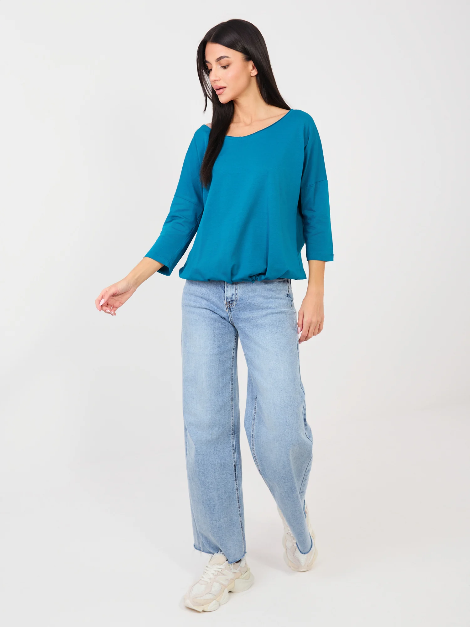 Bluza Dama Maneca 3/4, Decolteu rotund, RUE PARIS, Verde Casual - imagine 3