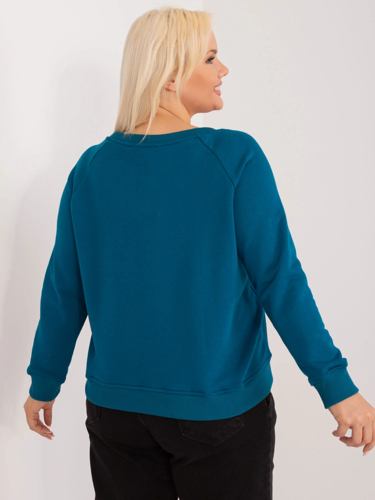 Hanorac Dama Mini, Decolteu barcuta, BASIC FEEL GOOD, Verde Casual Marimi Mari - imagine 5