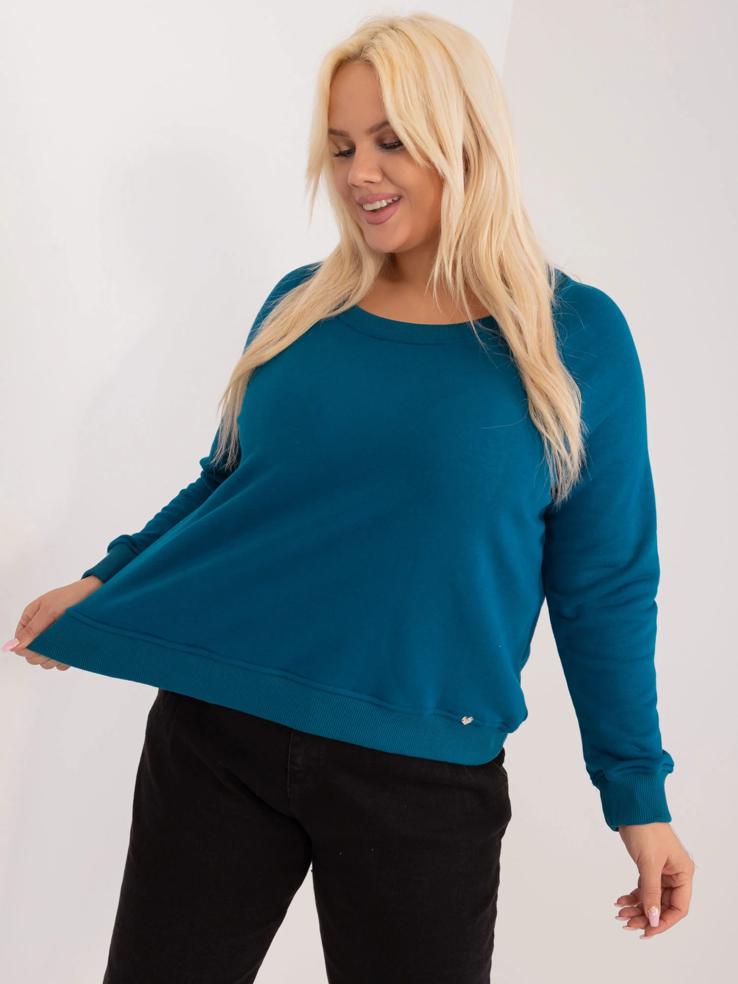 Hanorac Dama Mini, Decolteu barcuta, BASIC FEEL GOOD, Verde Casual Marimi Mari - imagine 3