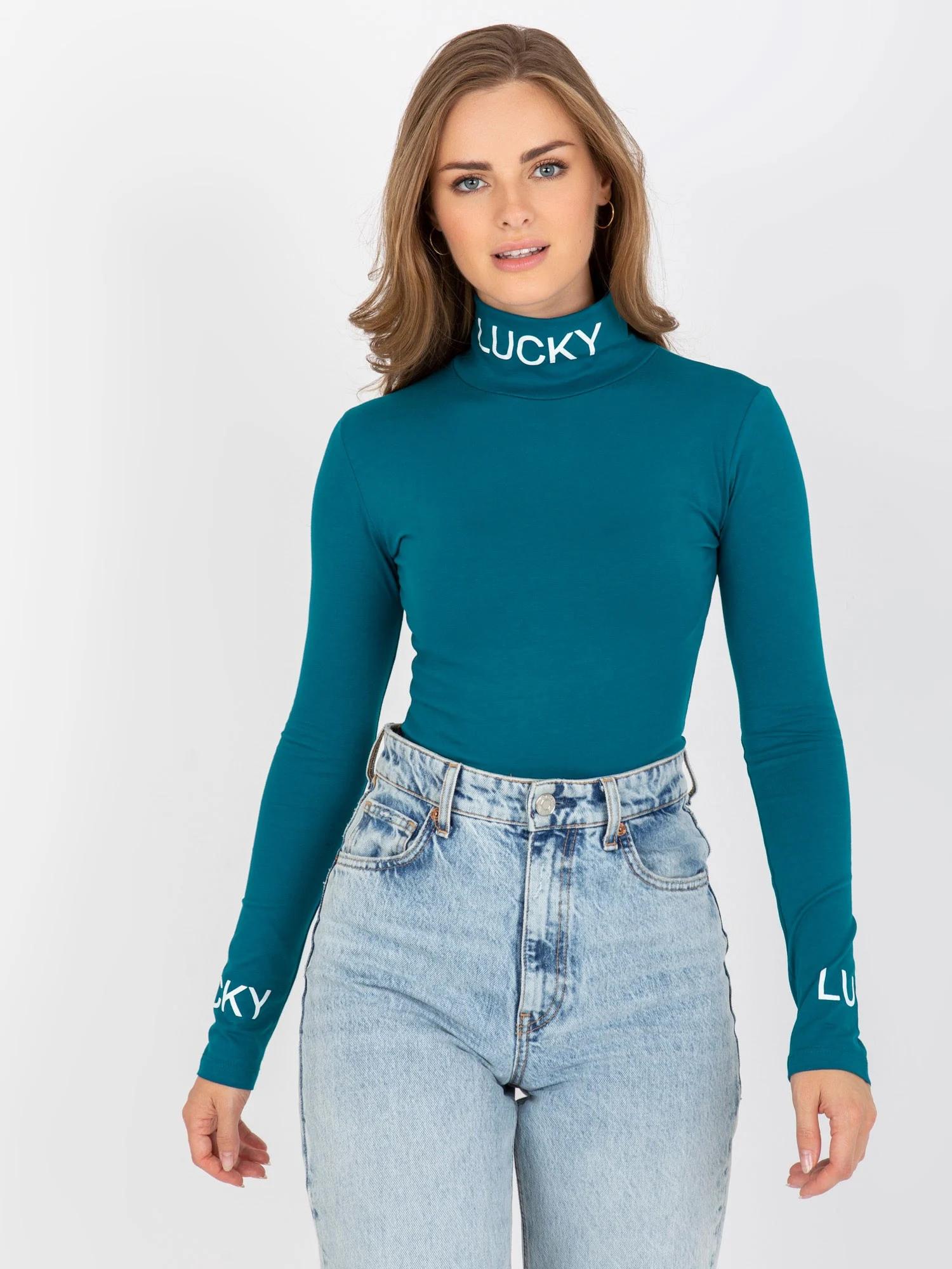 Bluza Dama Maneca lunga, Guler inalt, ex moda, Verde Eleganta Office - imagine 4