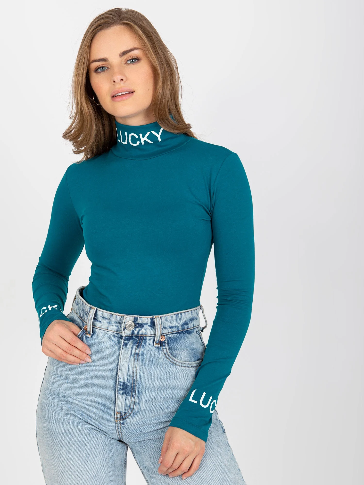 Bluza Dama Maneca lunga, Guler inalt, ex moda, Verde Eleganta Office - imagine 7