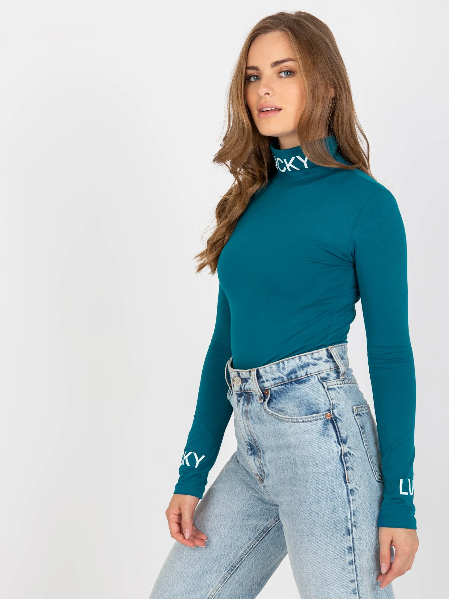 Bluza Dama Maneca lunga, Guler inalt, ex moda, Verde Eleganta Office - imagine 3