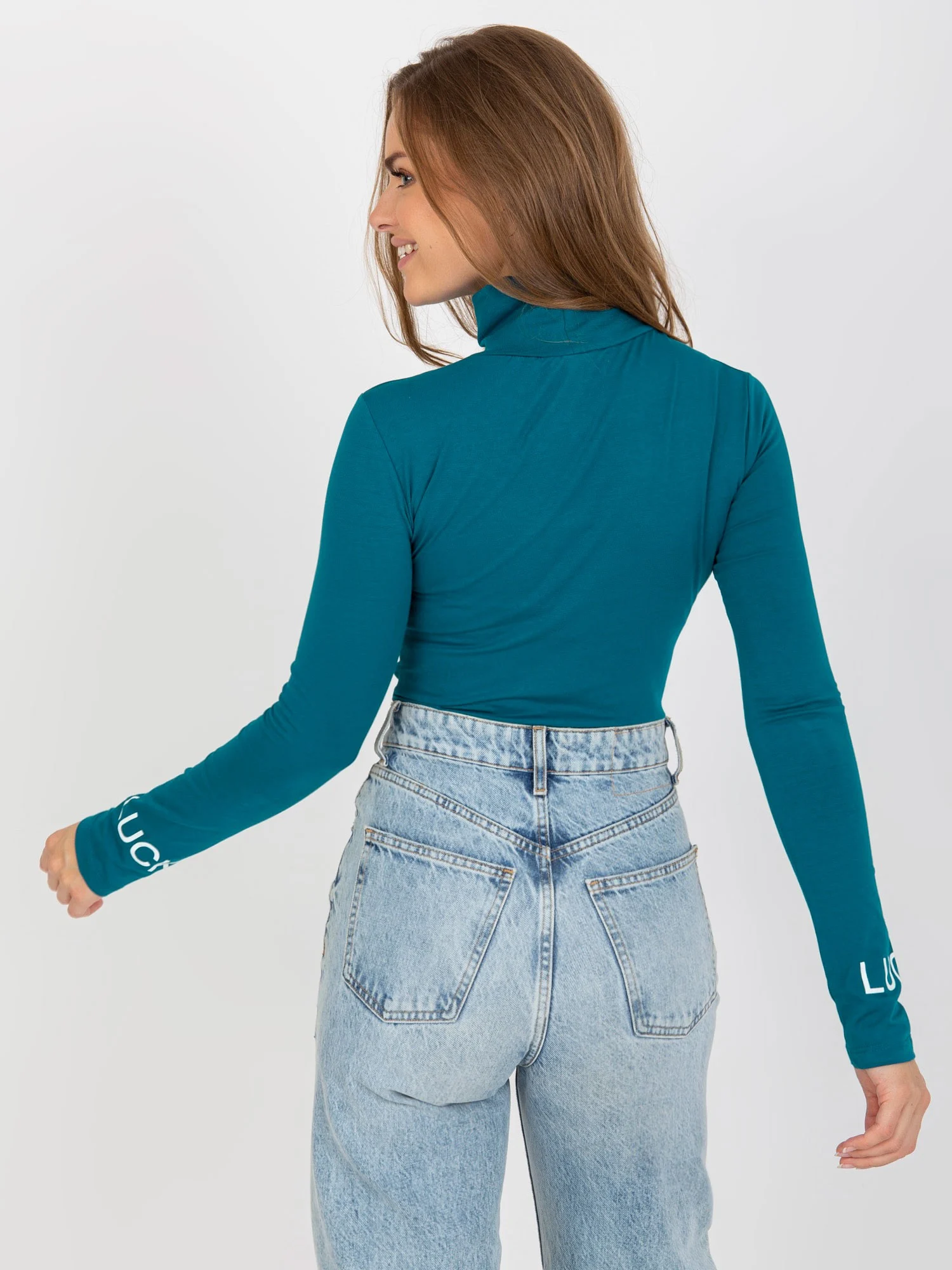 Bluza Dama Maneca lunga, Guler inalt, ex moda, Verde Eleganta Office - imagine 2