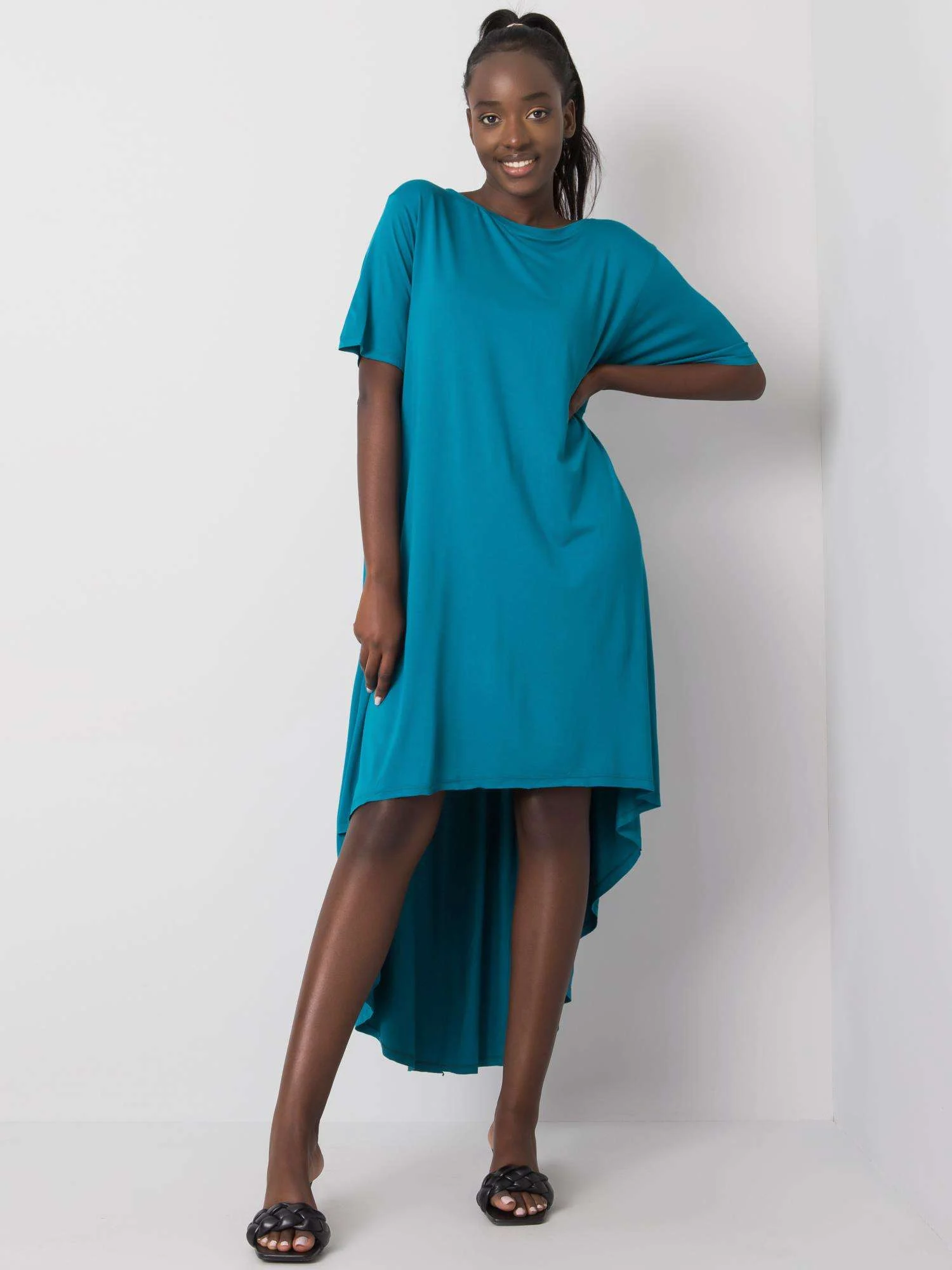 Rochie Dama Midi, Rochie asimetrica, RUE PARIS, Verde de Vara - Image 3