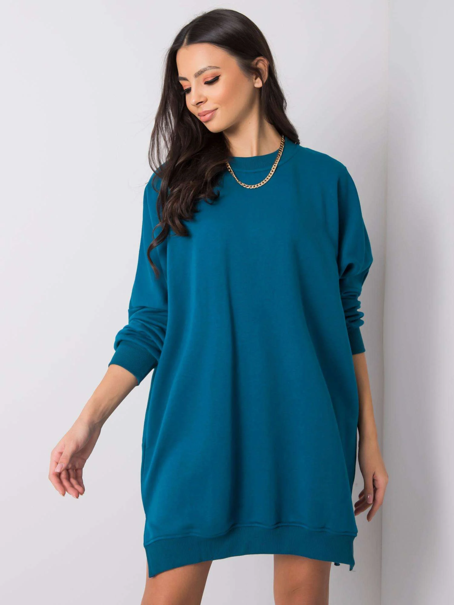 Rochie Dama Mini, Decolteu rotund, RELEVANCE, Verde Eleganta Office - imagine 2