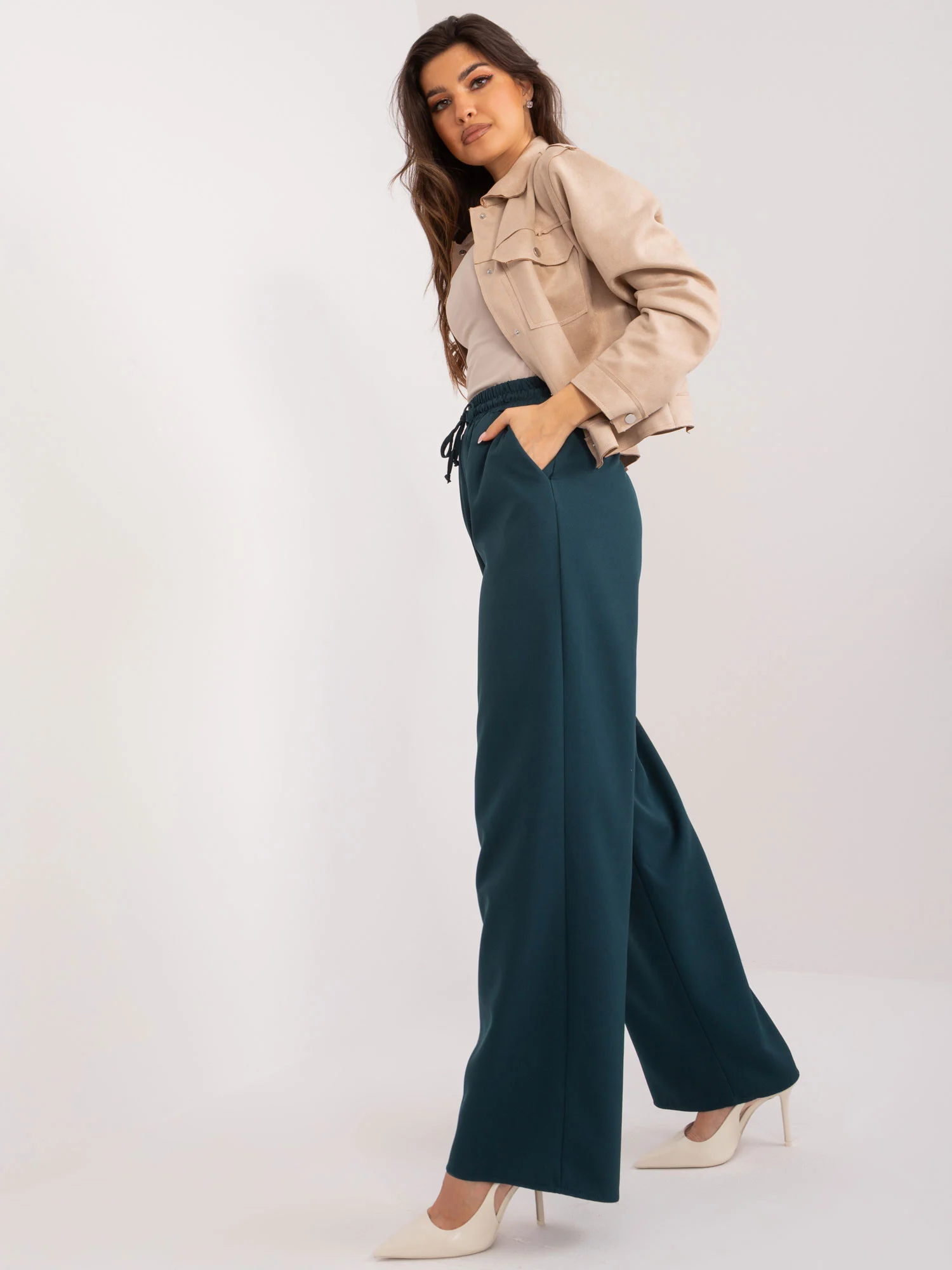 Pantaloni Dama Elegant, Guler inalt, LAKERTA, Verde Eleganta Office - imagine 3