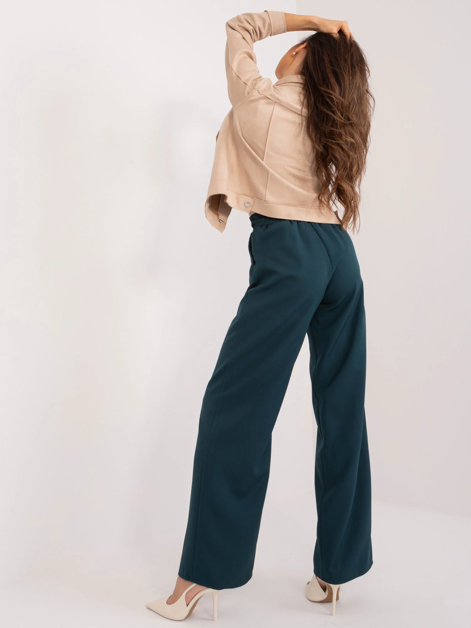 Pantaloni Dama Elegant, Guler inalt, LAKERTA, Verde Eleganta Office - imagine 5