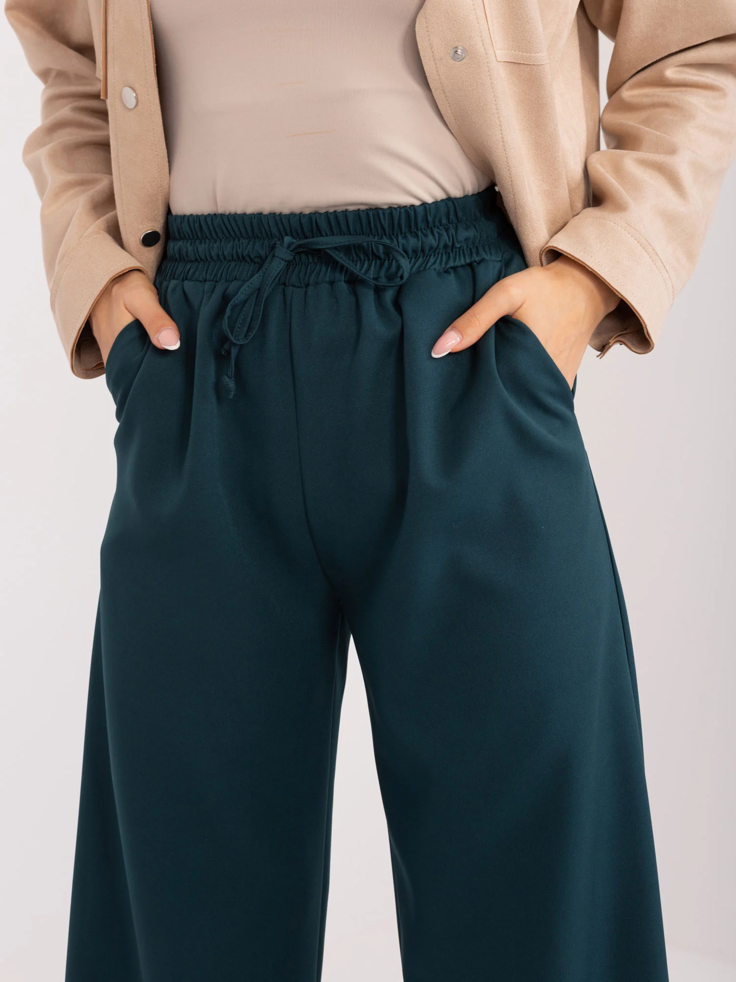 Pantaloni Dama Elegant, Guler inalt, LAKERTA, Verde Eleganta Office - imagine 2