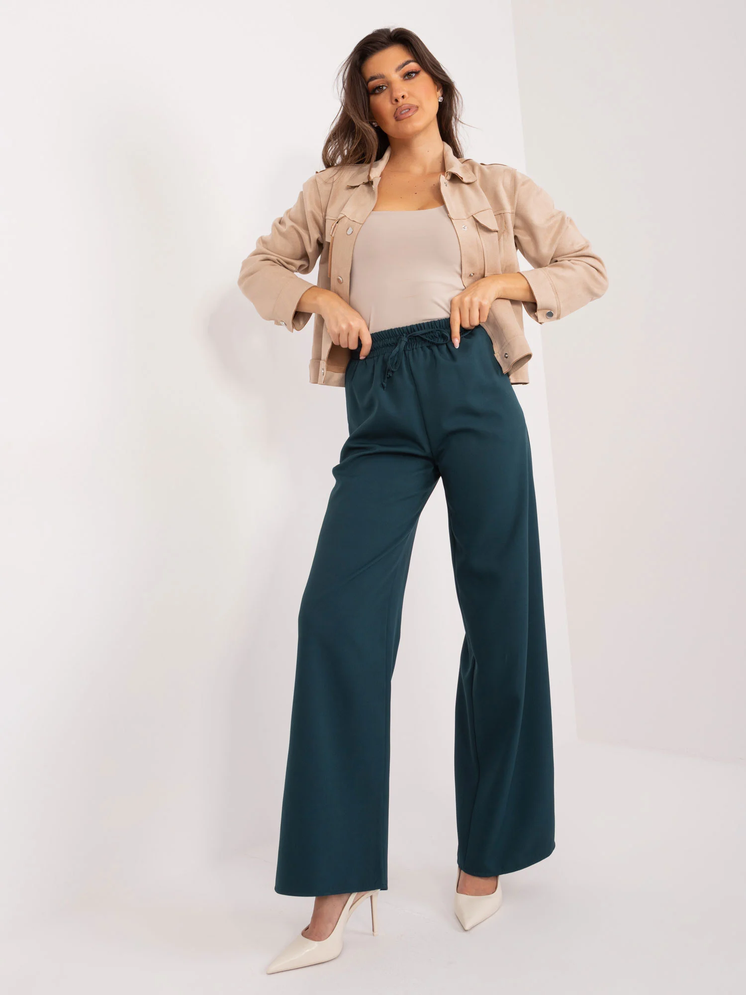 Pantaloni Dama Elegant, Guler inalt, LAKERTA, Verde Eleganta Office - imagine 4