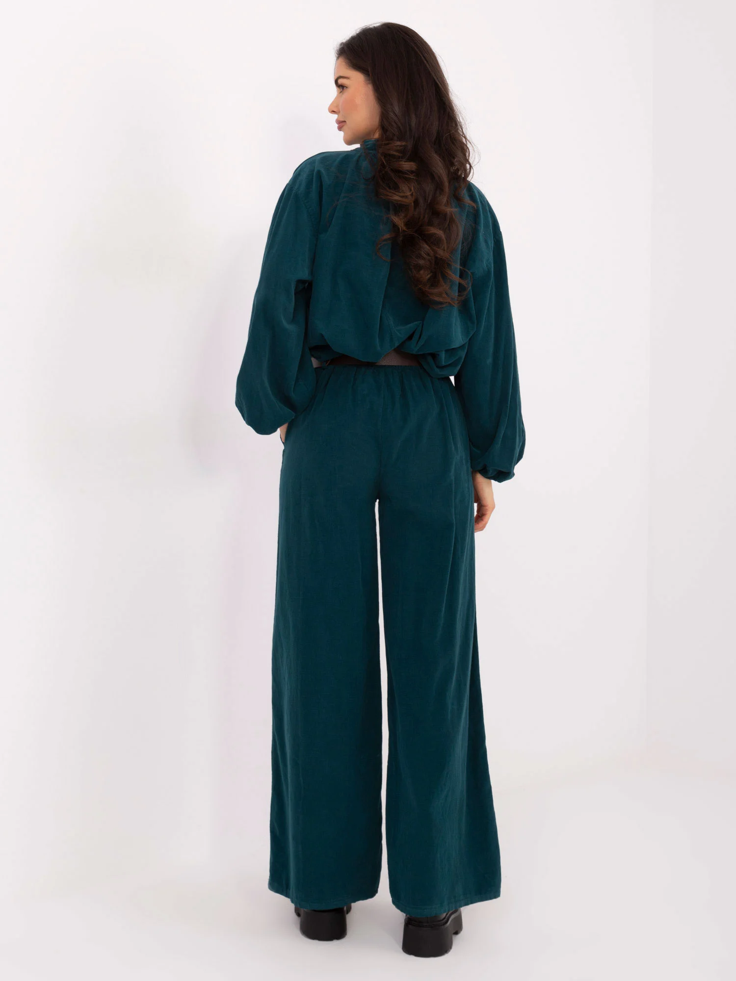 Pantaloni Dama Larga, Guler inalt, ITALY MODA, Verde Casual - imagine 3