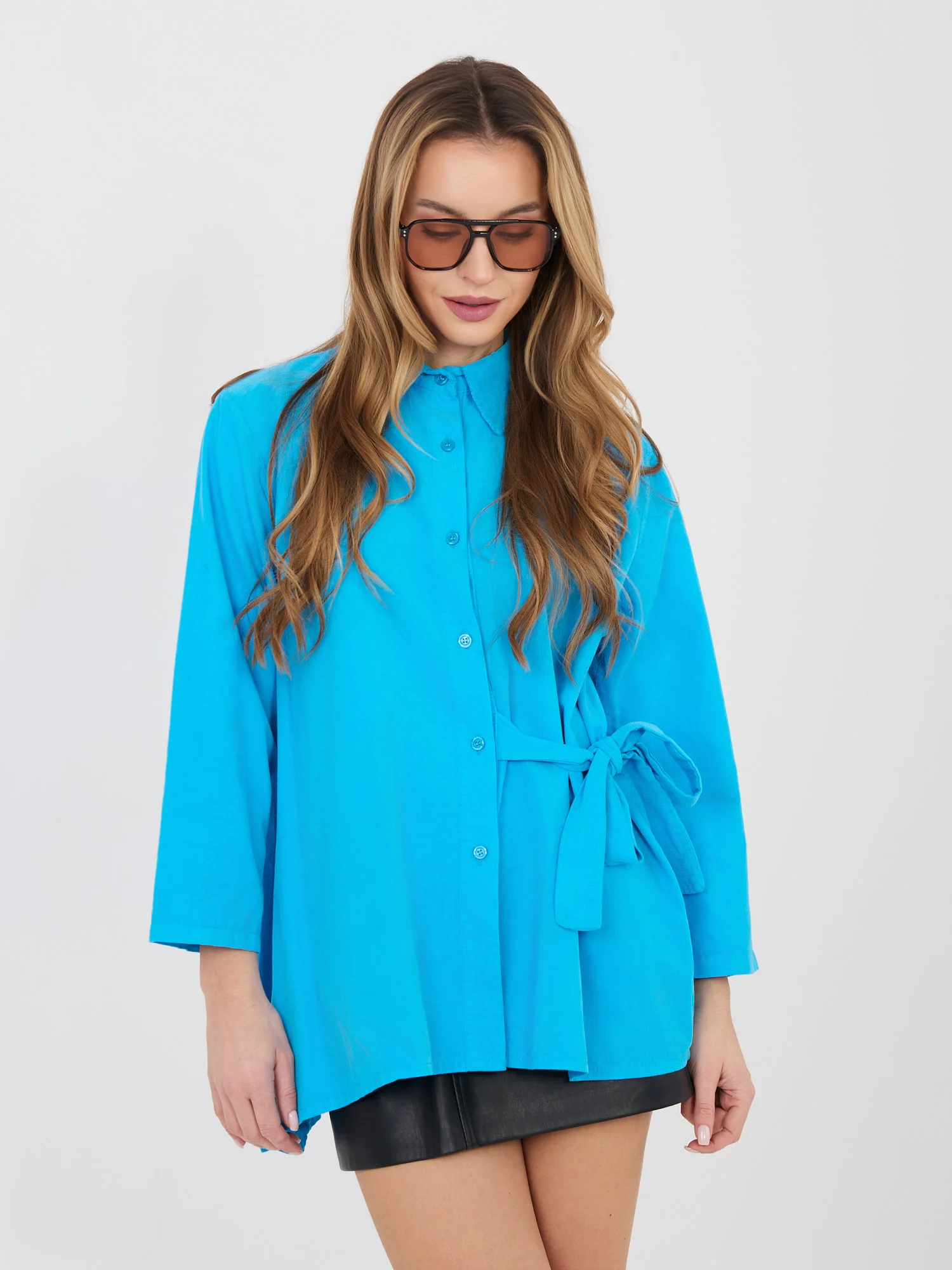 Camasa Dama Maneca lunga, Guler inalt, RUE PARIS, Albastru Eleganta Office - imagine 5