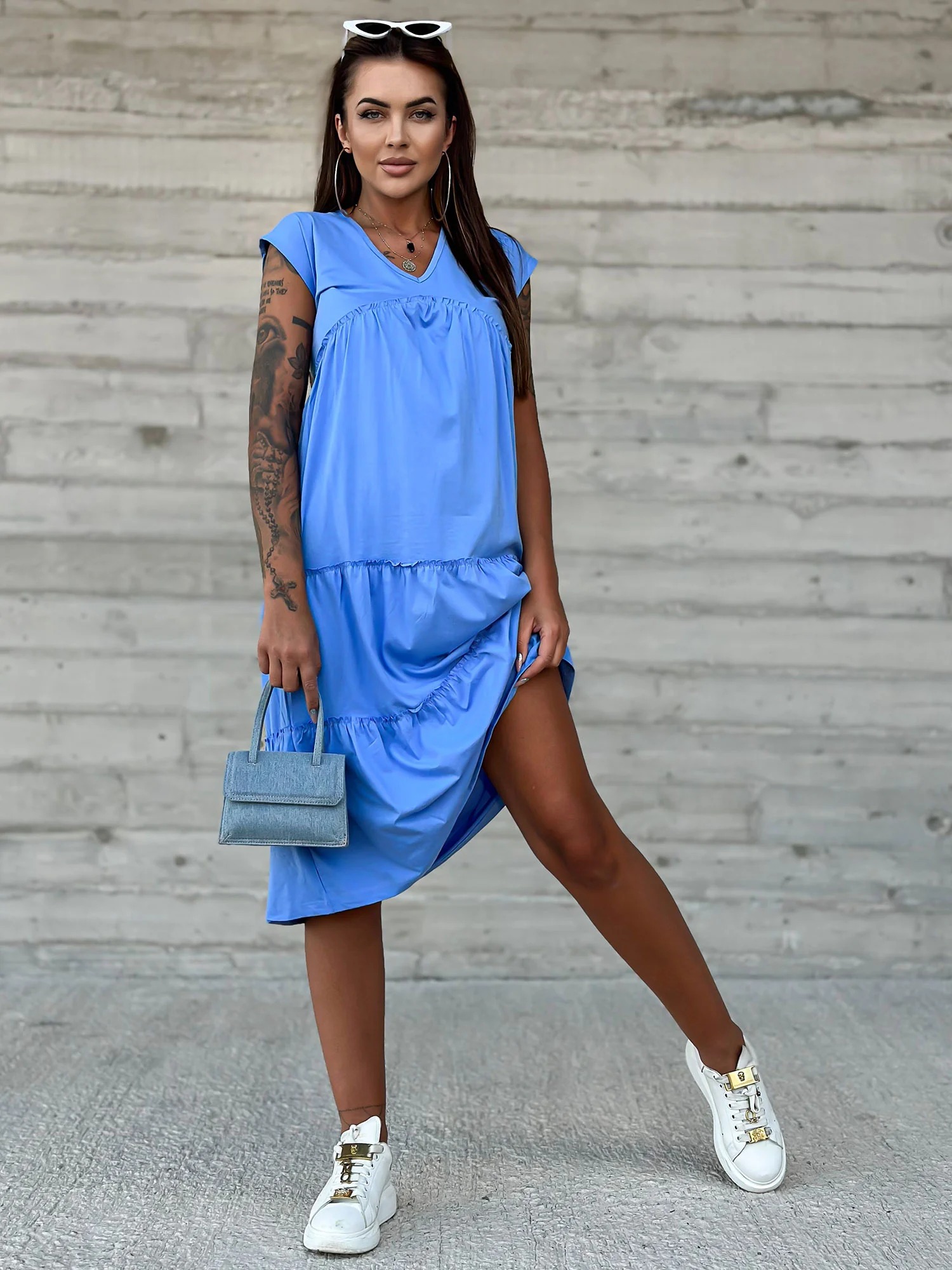 Rochie Dama Midi, Rochie dreapta, Mayflies, Albastru Marimi Mari - imagine 2