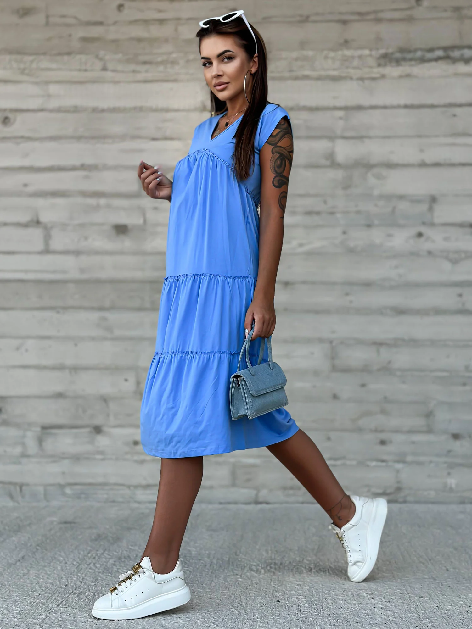 Rochie Dama Midi, Rochie dreapta, Mayflies, Albastru Marimi Mari - imagine 3
