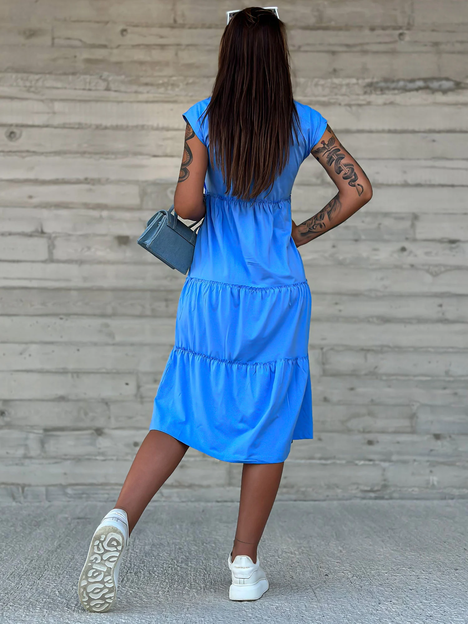 Rochie Dama Midi, Rochie dreapta, Mayflies, Albastru Marimi Mari - imagine 6