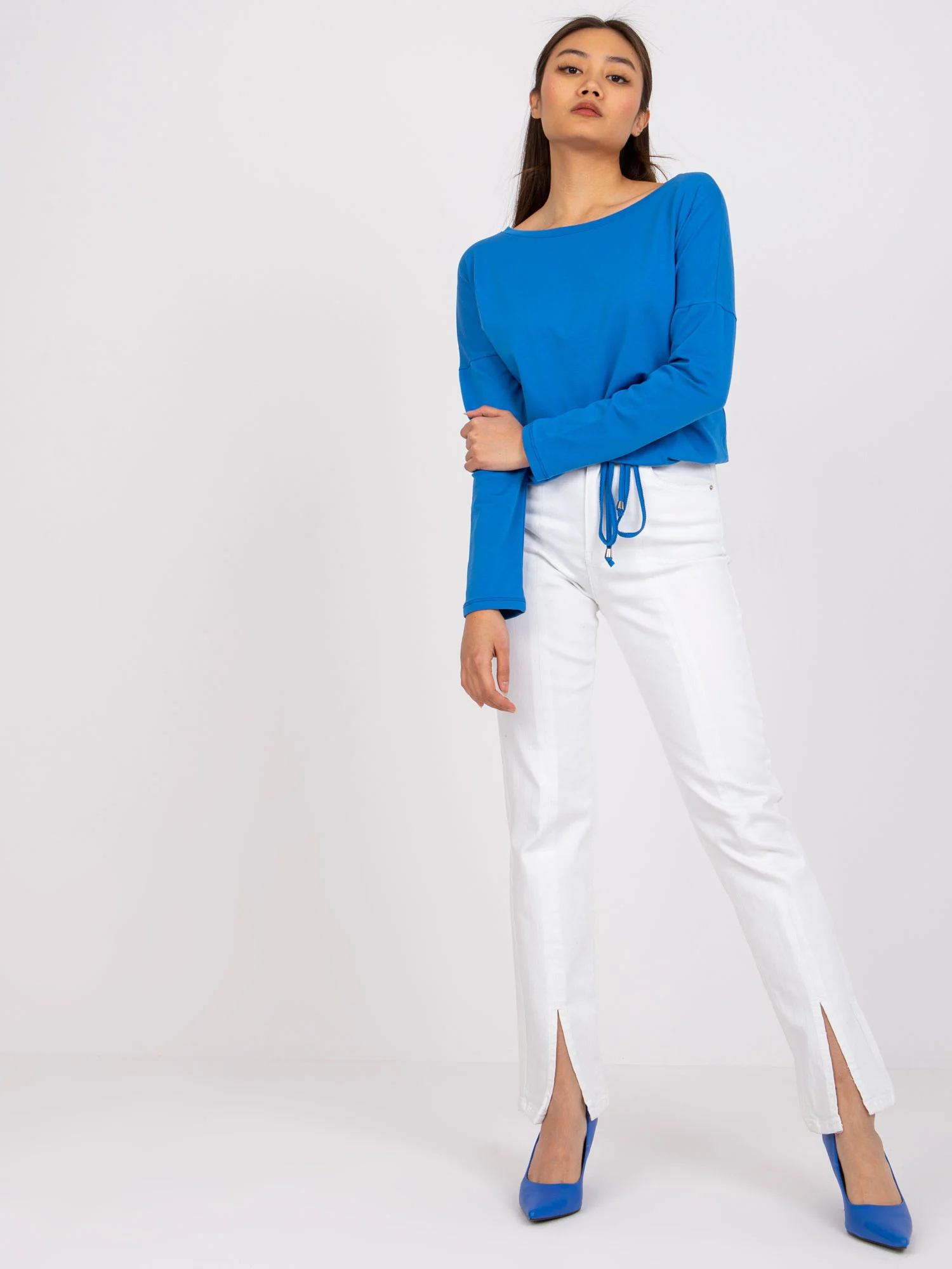 Bluza Dama Maneca lunga, Decolteu barcuta, BASIC FEEL GOOD, Albastru Eleganta Office - imagine 4