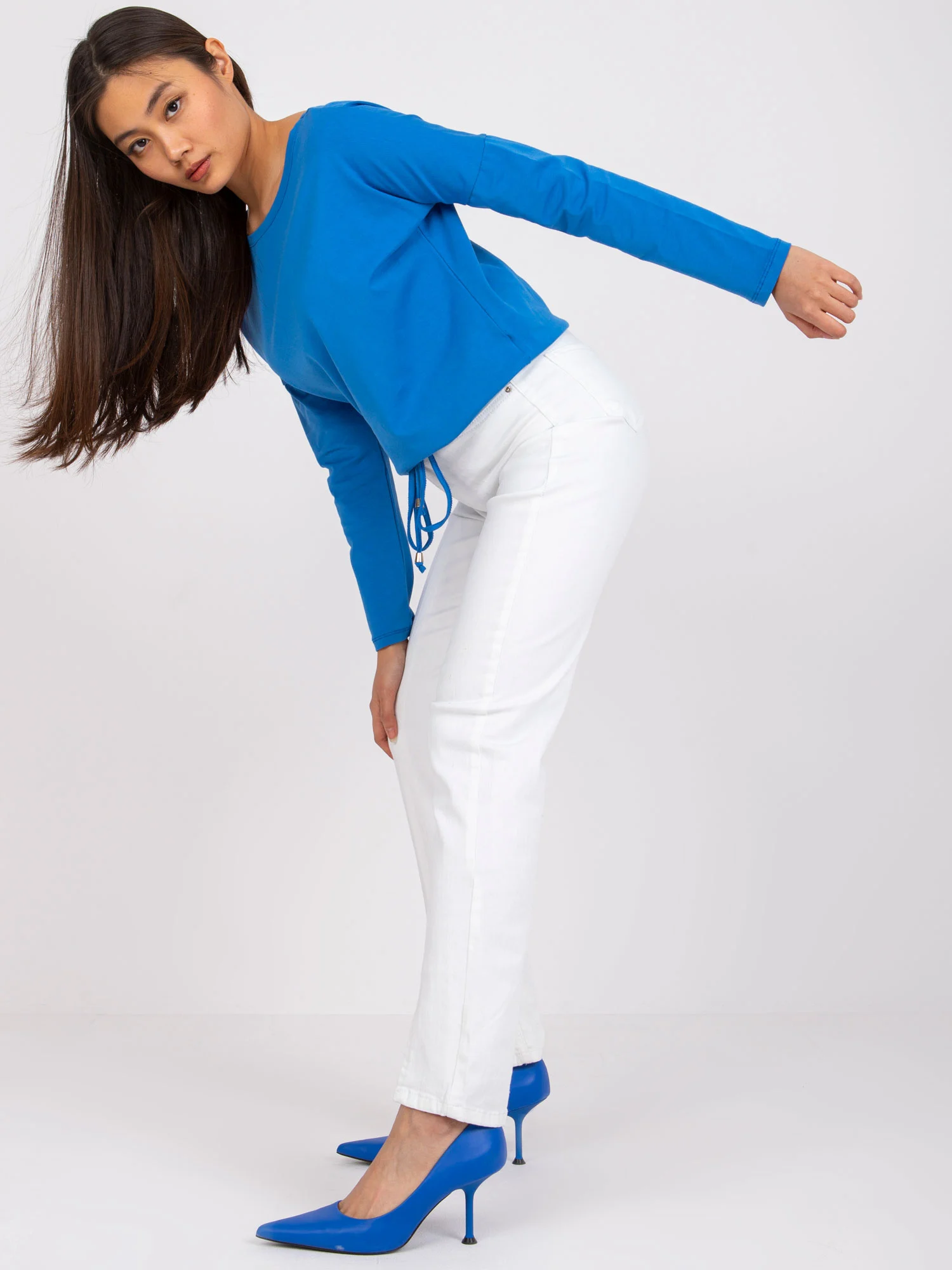Bluza Dama Maneca lunga, Decolteu barcuta, BASIC FEEL GOOD, Albastru Eleganta Office - imagine 8
