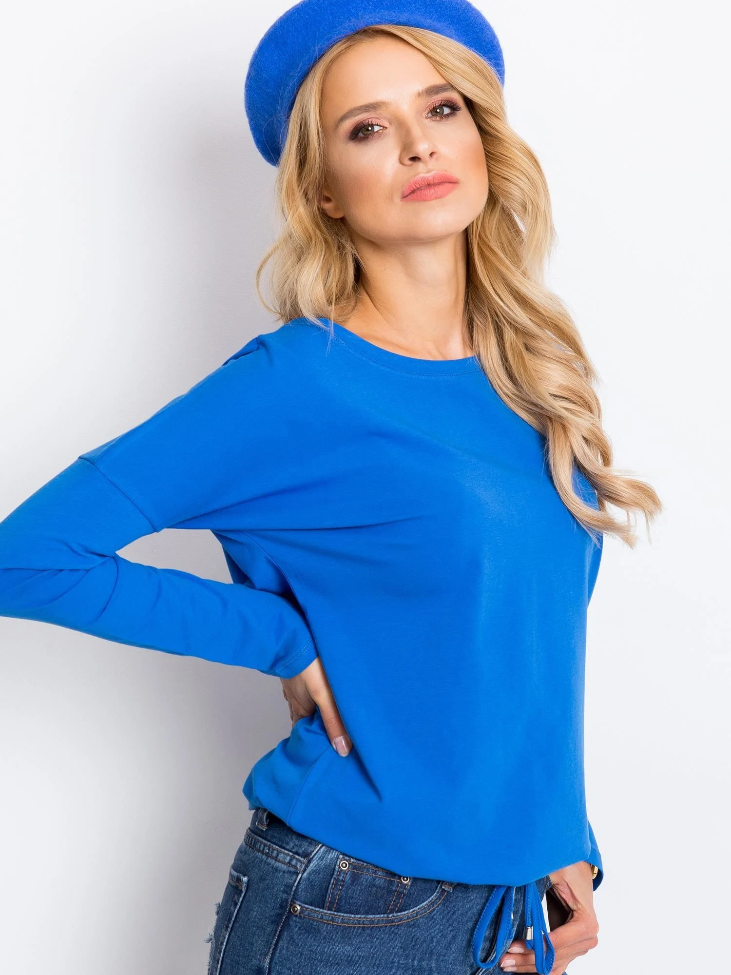 Bluza Dama Maneca lunga, Decolteu barcuta, BASIC FEEL GOOD, Albastru Eleganta Office - imagine 6