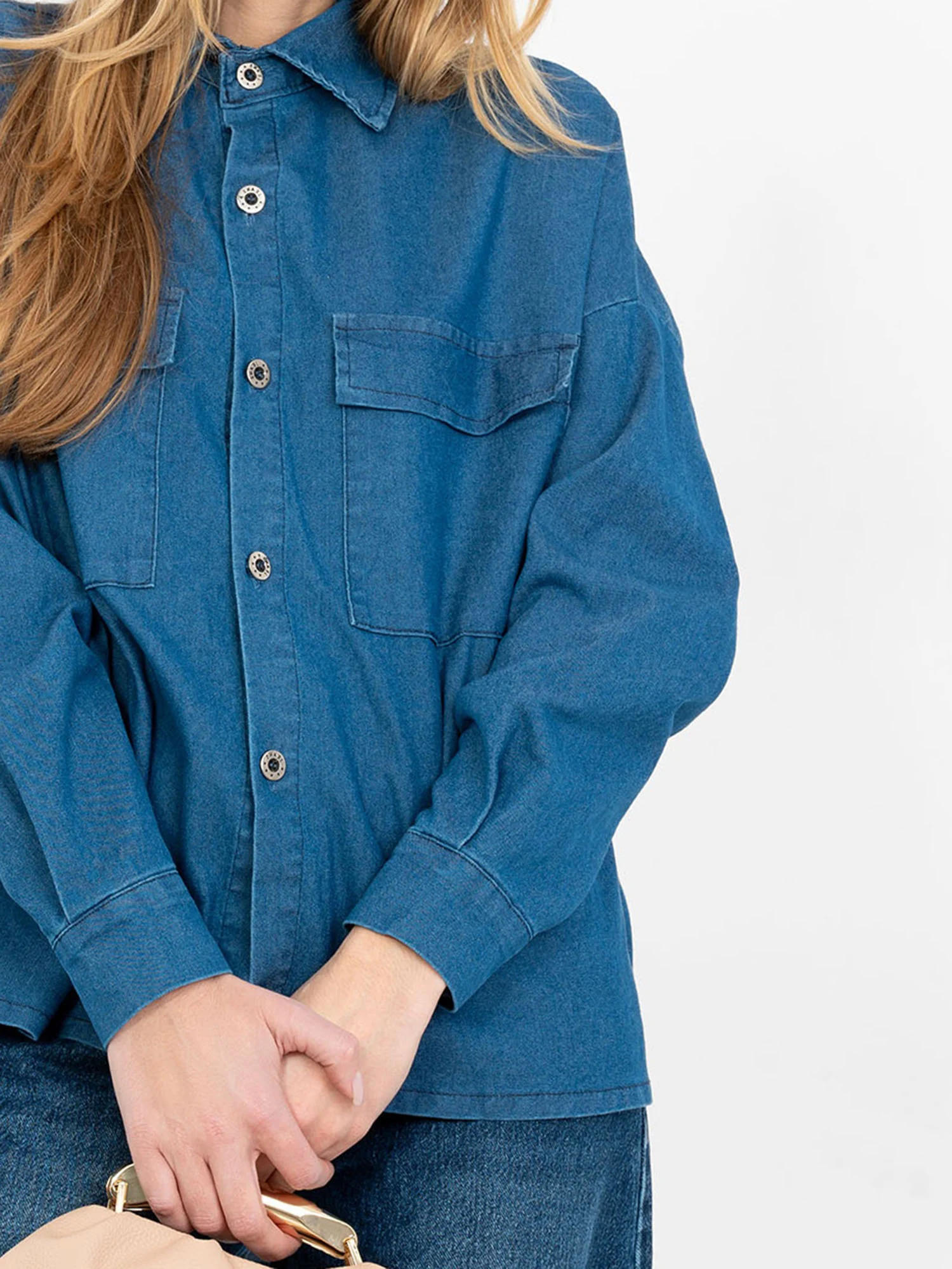 Camasa Dama Maneca lunga, Decolteu cu guler, ITALY MODA, Albastru Casual - imagine 6