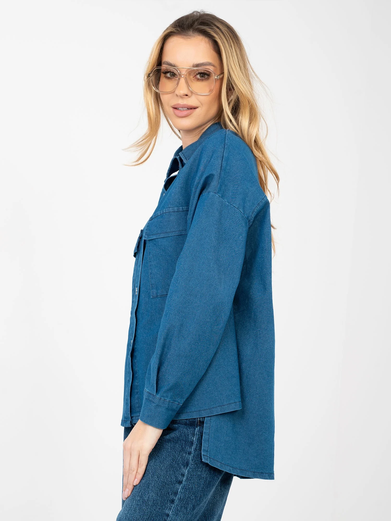 Camasa Dama Maneca lunga, Decolteu cu guler, ITALY MODA, Albastru Casual - imagine 2