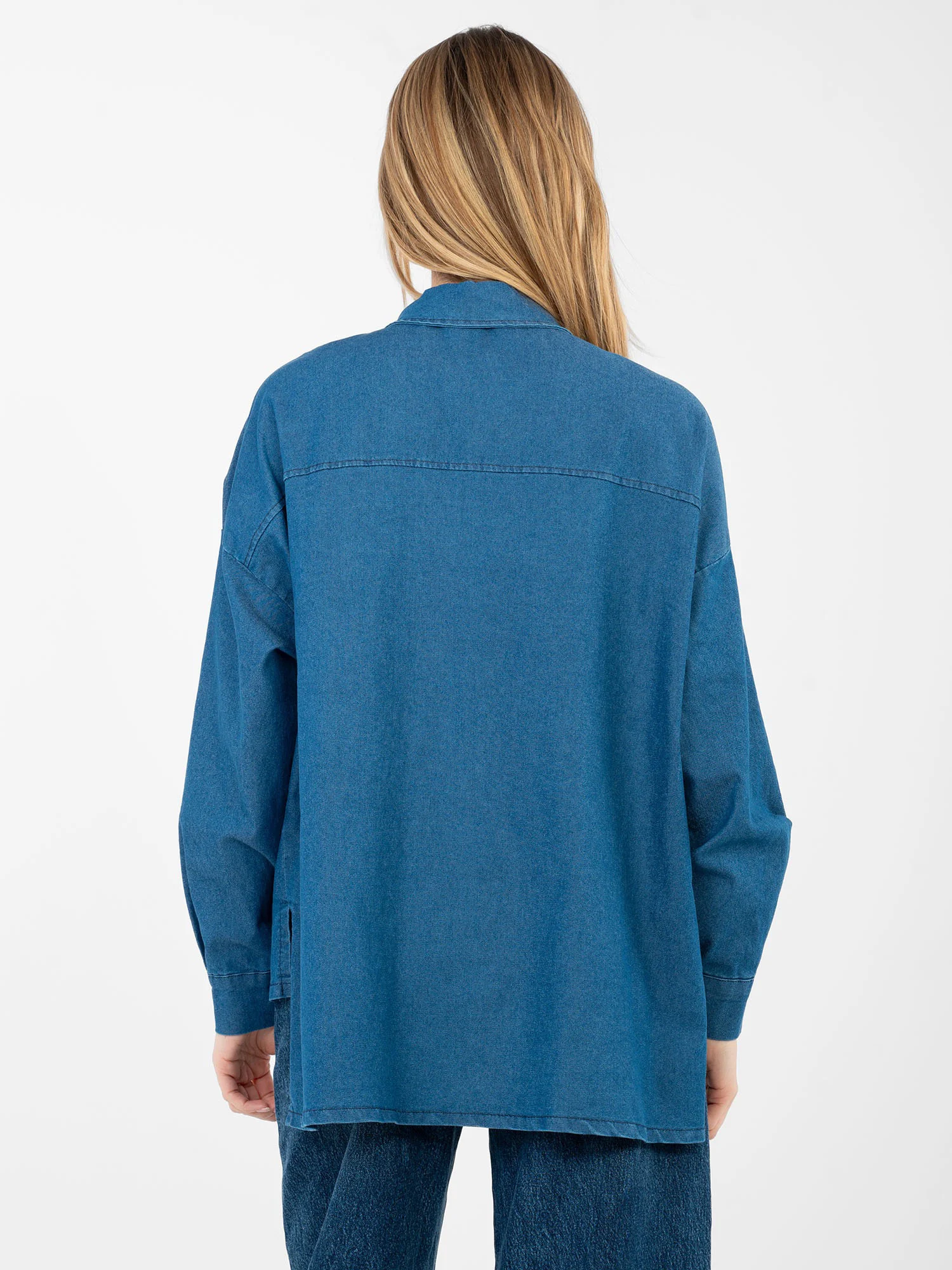 Camasa Dama Maneca lunga, Decolteu cu guler, ITALY MODA, Albastru Casual - imagine 3