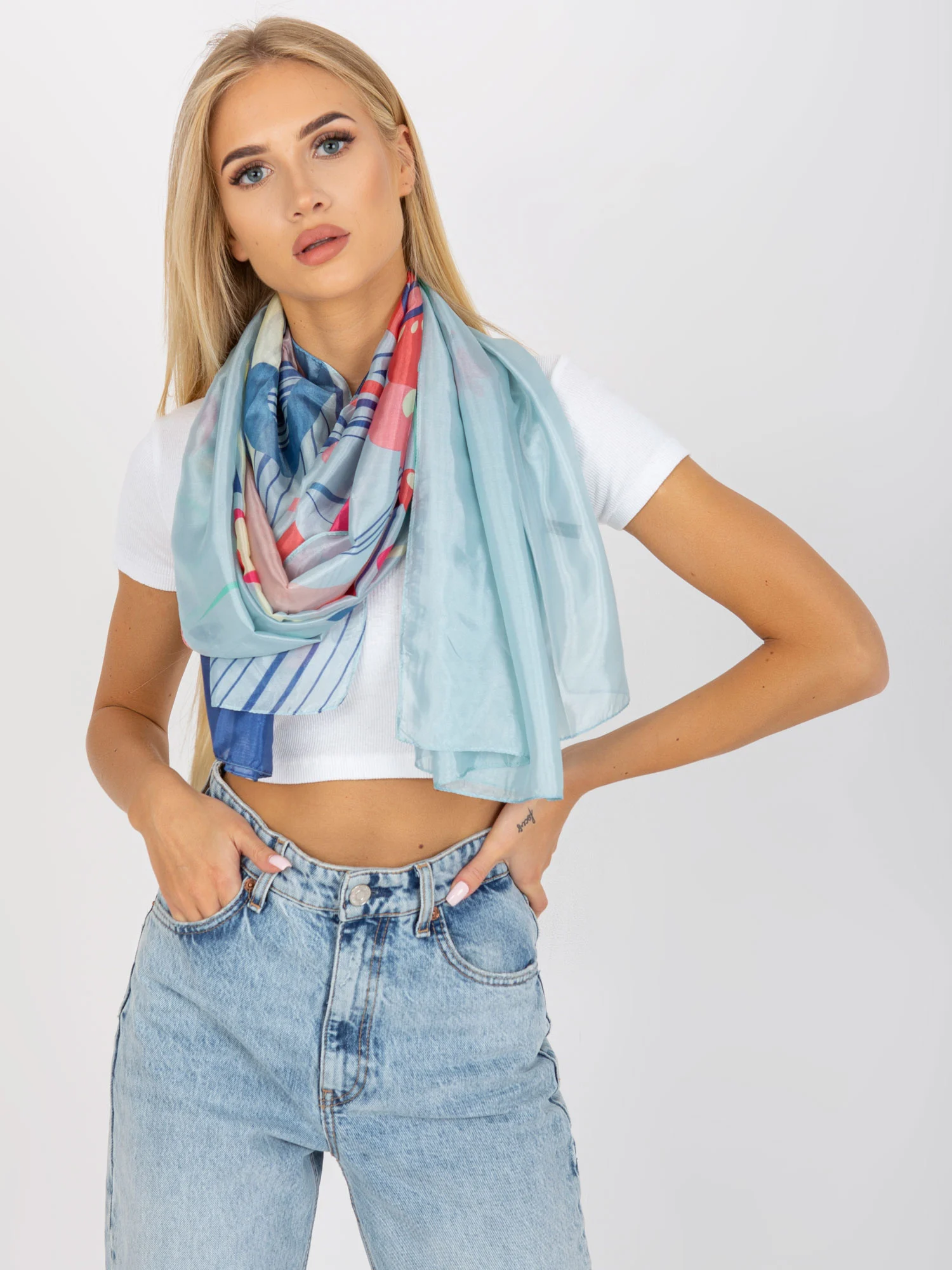 Bandana Dama Imprimat, Poliester, Fashion Hunters, Albastru - imagine 3