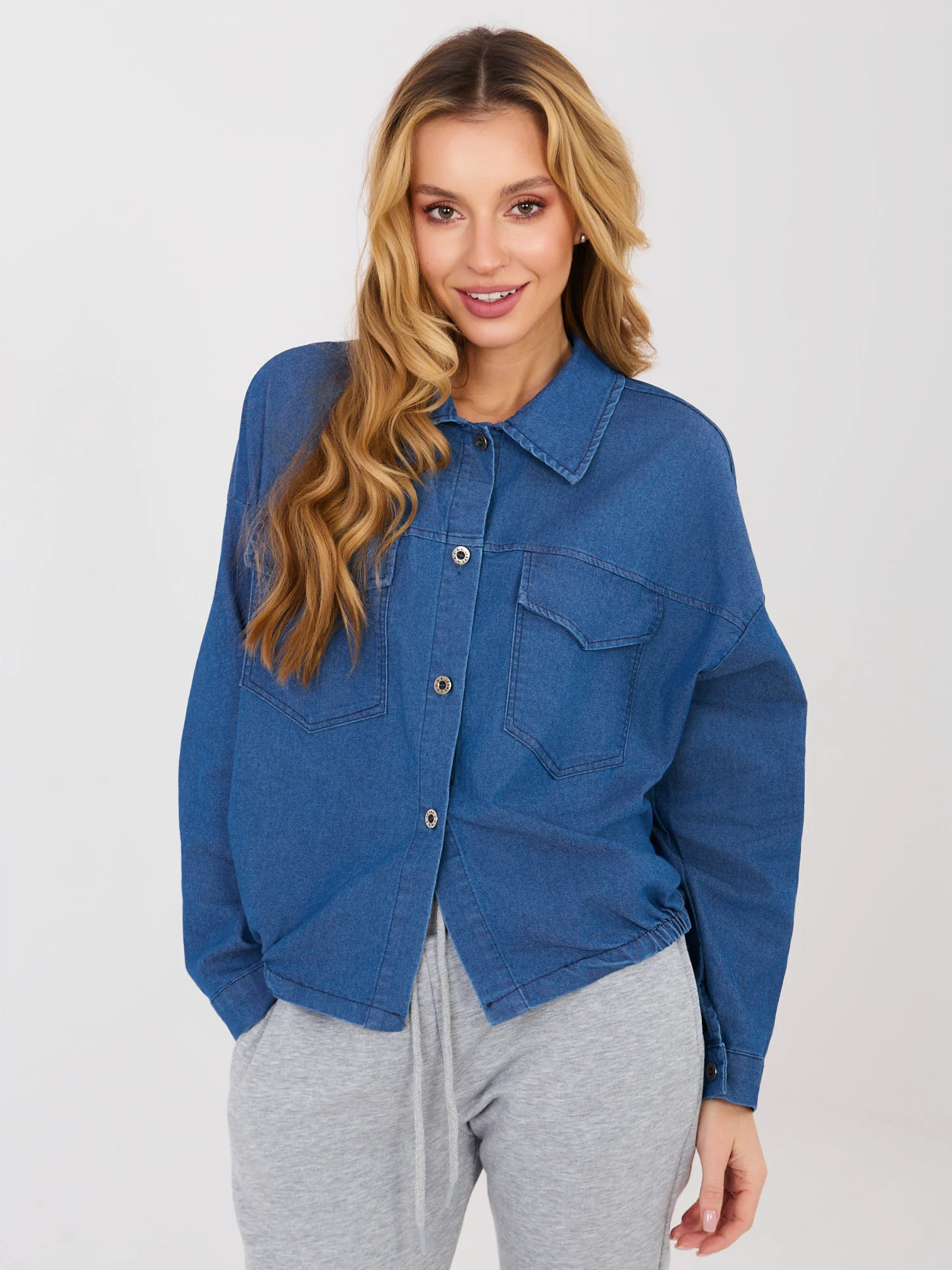 Camasa Dama Mini, Decolteu cu guler, RUE PARIS, Albastru Casual - imagine 3