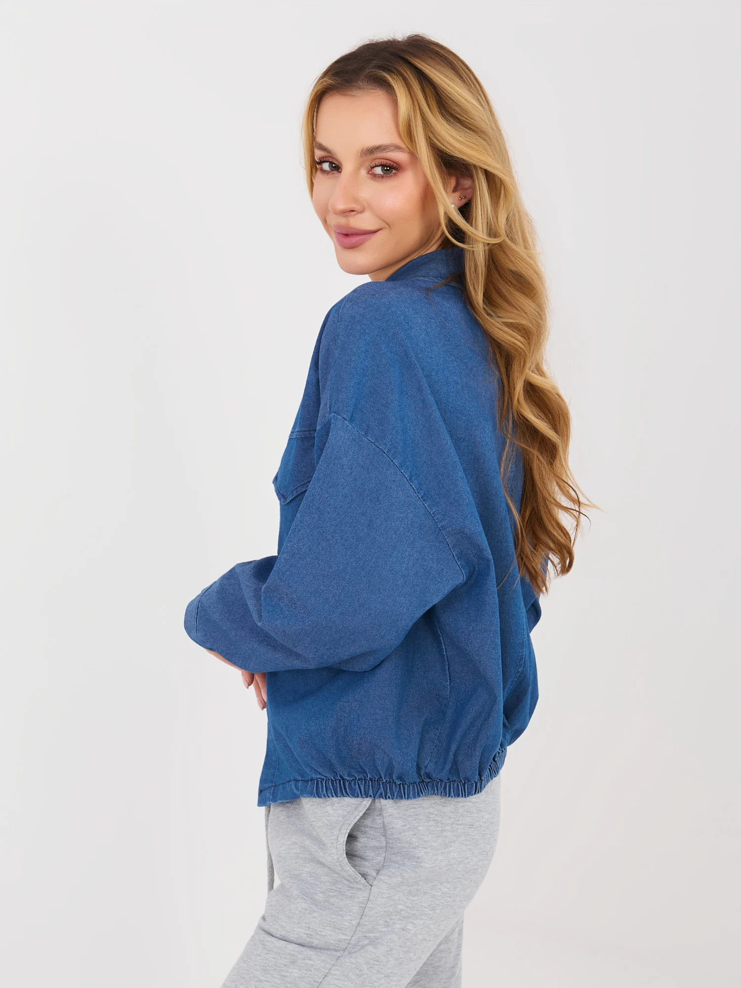 Camasa Dama Mini, Decolteu cu guler, RUE PARIS, Albastru Casual - imagine 8