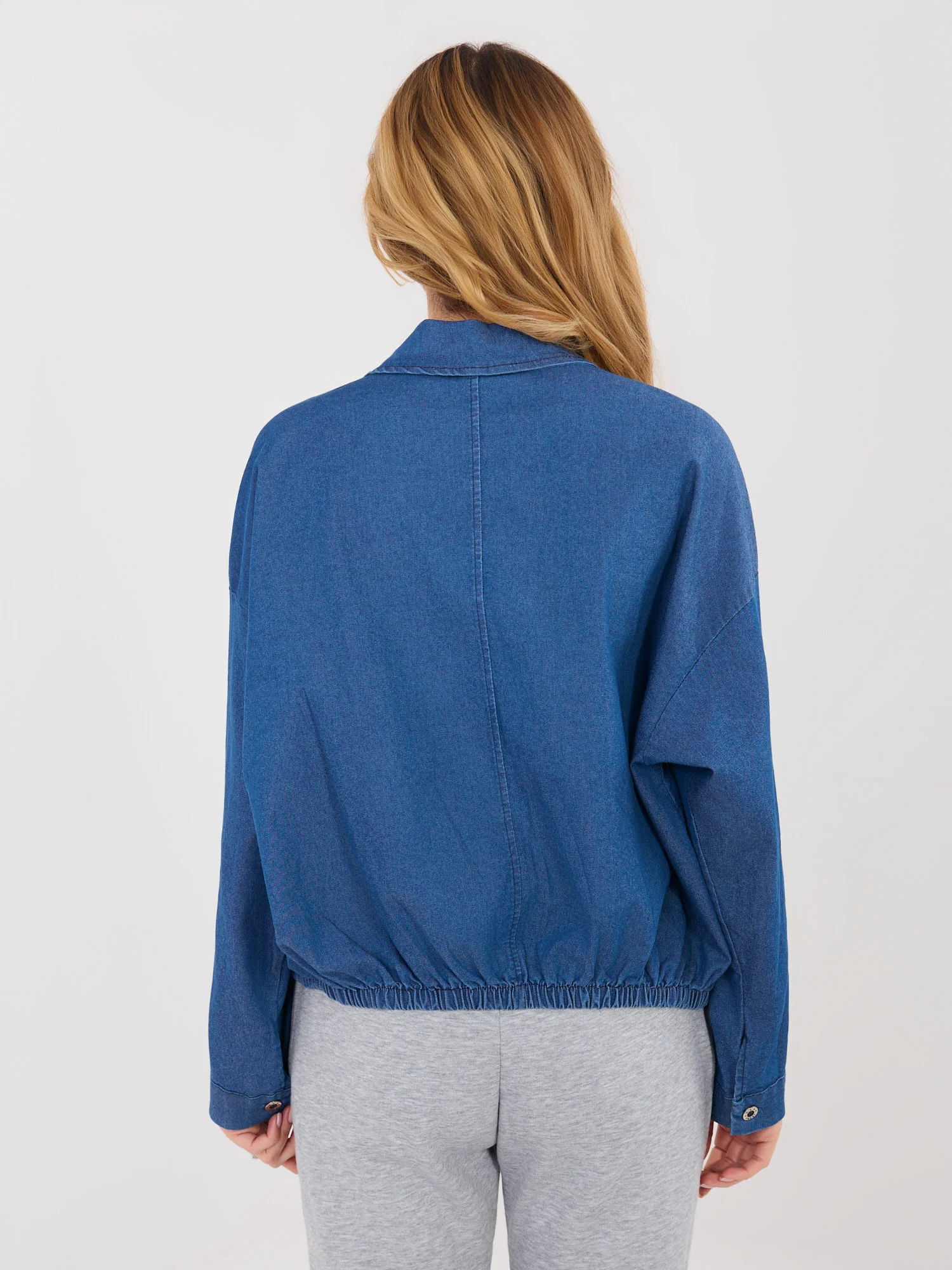 Camasa Dama Mini, Decolteu cu guler, RUE PARIS, Albastru Casual - imagine 6