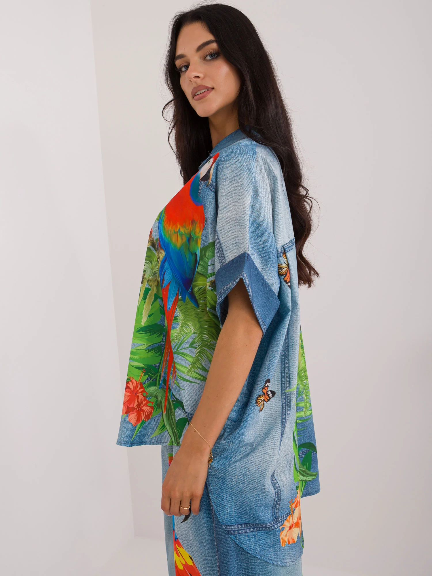 Camasa Dama Mini, Decolteu in V, ITALY MODA, Albastru Casual - imagine 5