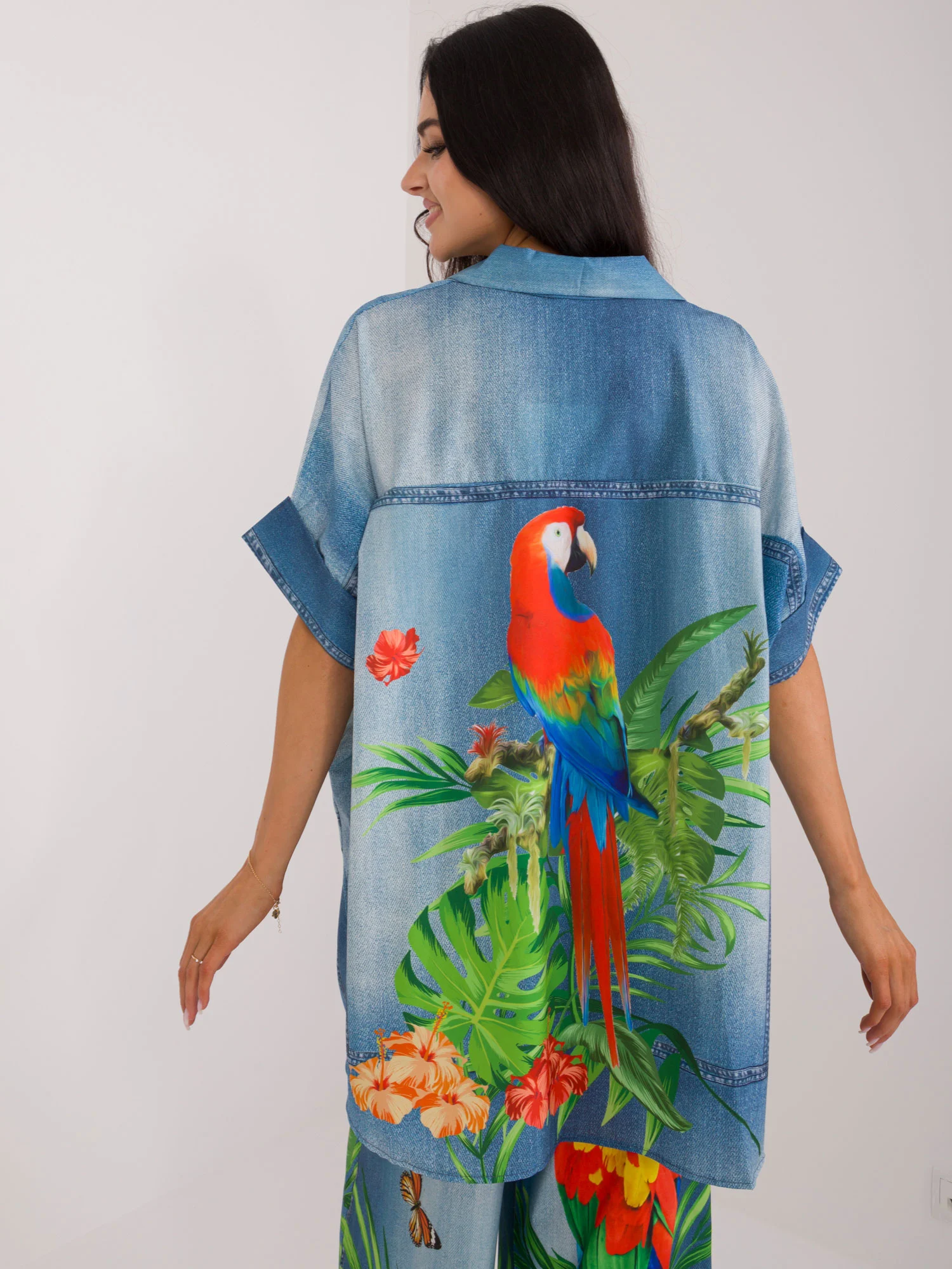 Camasa Dama Mini, Decolteu in V, ITALY MODA, Albastru Casual - imagine 2