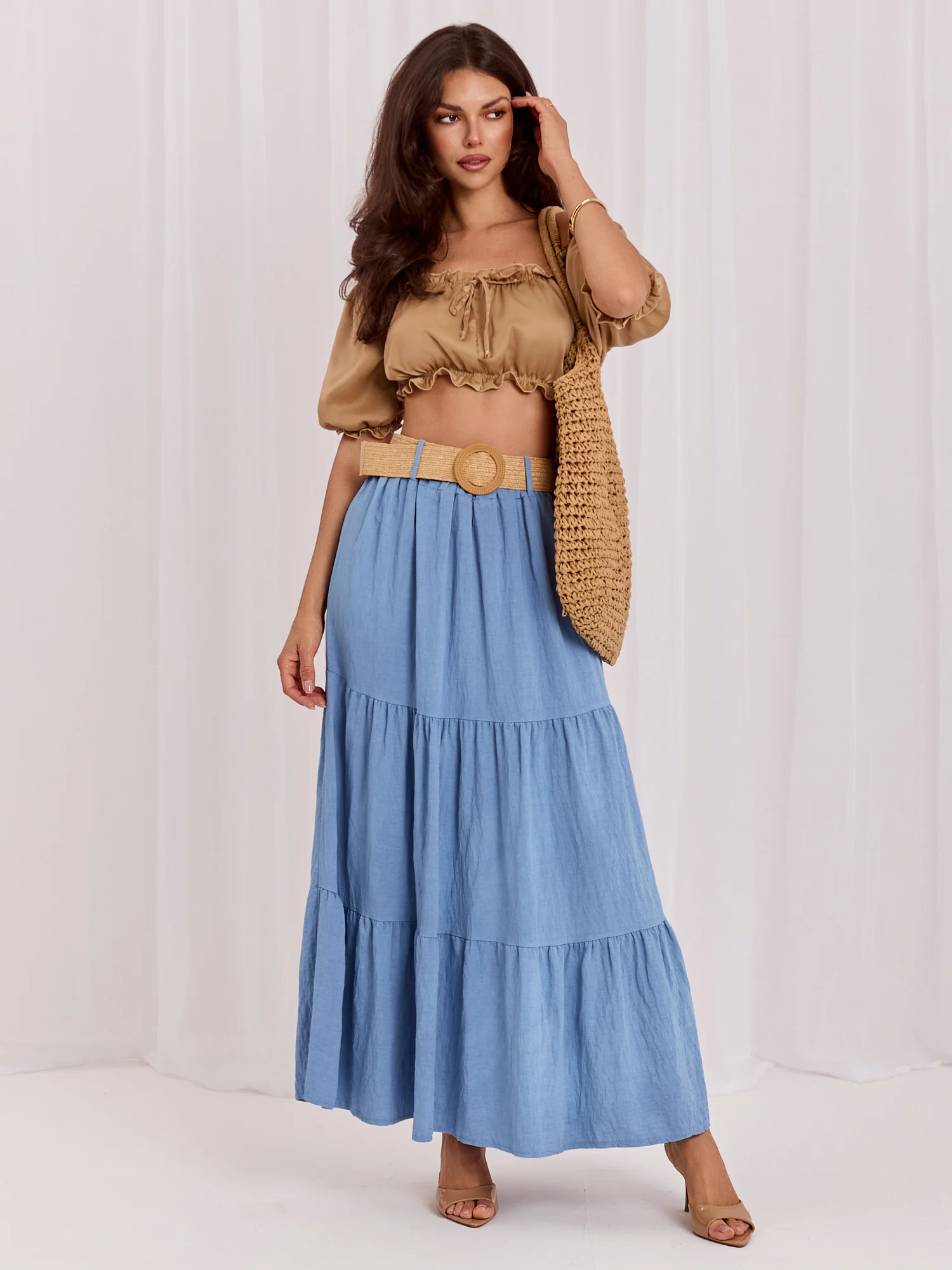 Fusta Dama Maxi, Boho, ITALY MODA, Albastru - imagine 5