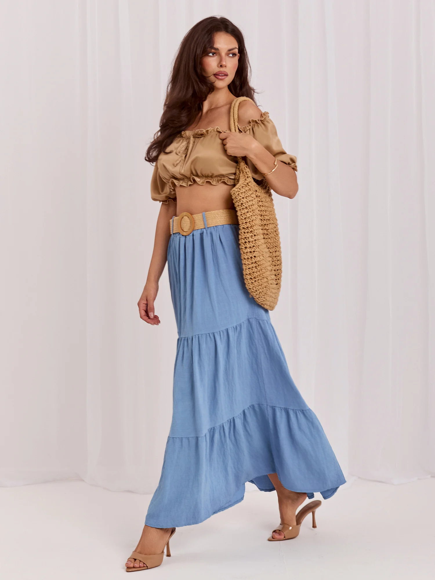 Fusta Dama Maxi, Boho, ITALY MODA, Albastru - imagine 2
