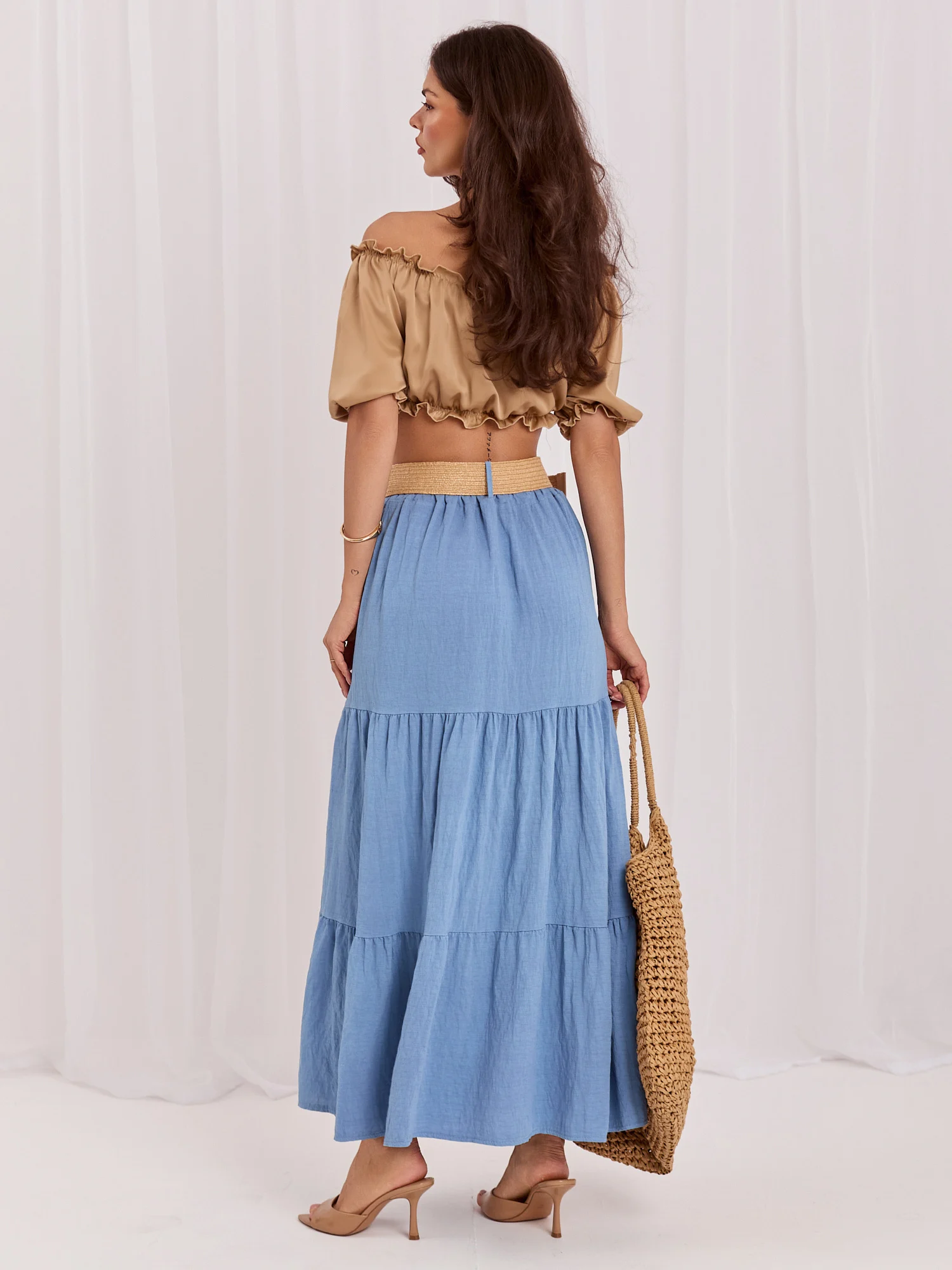 Fusta Dama Maxi, Boho, ITALY MODA, Albastru - imagine 6