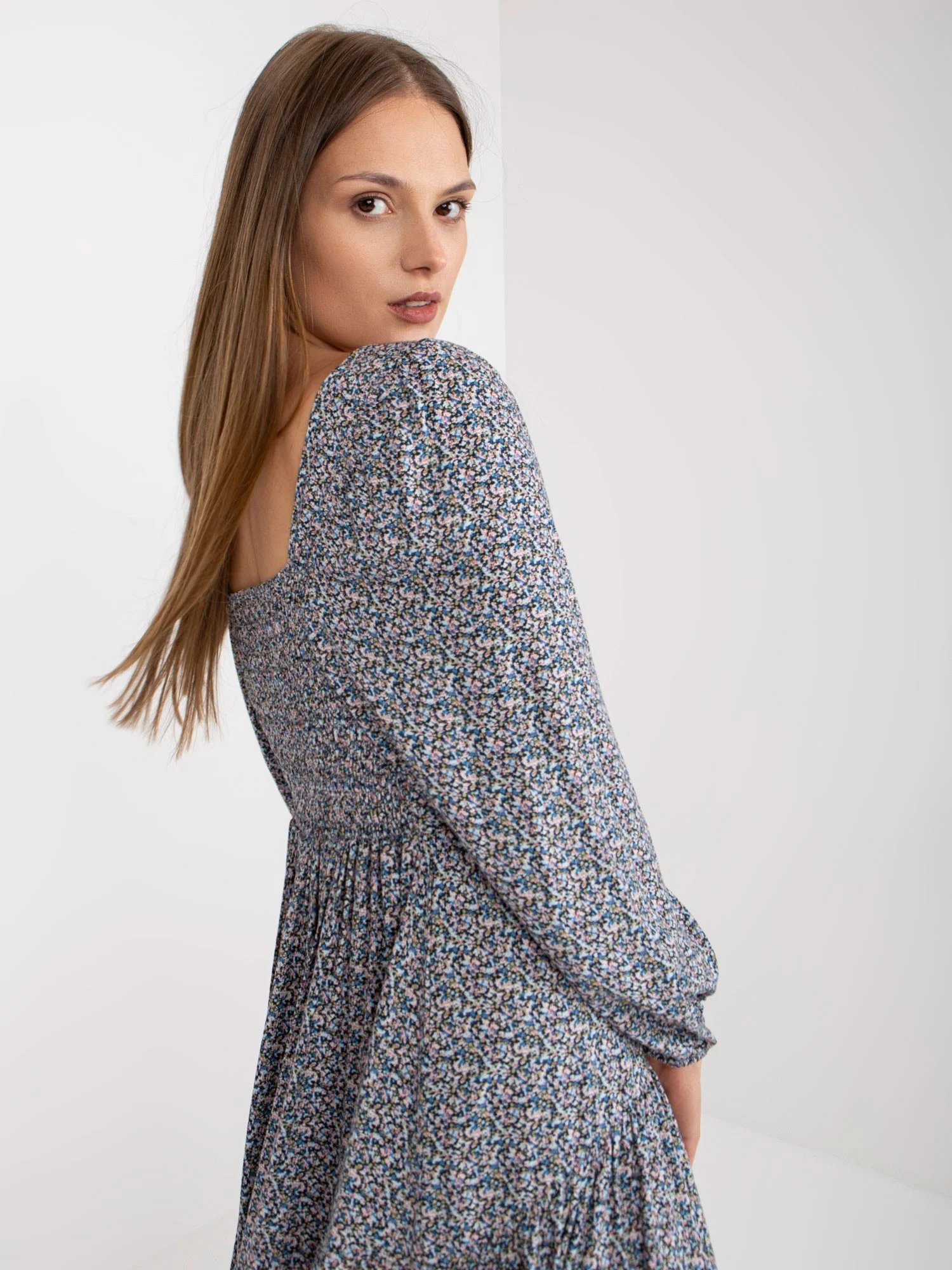 Rochie Dama Maxi, Imprimat, ZULUNA, Albastru Eleganta Office - Image 4