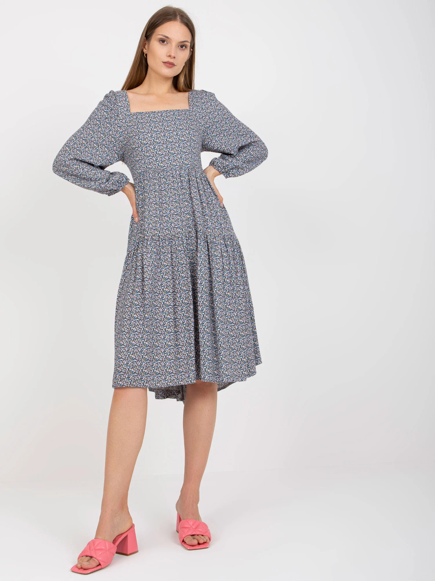 Rochie Dama Maxi, Imprimat, ZULUNA, Albastru Eleganta Office - Image 6