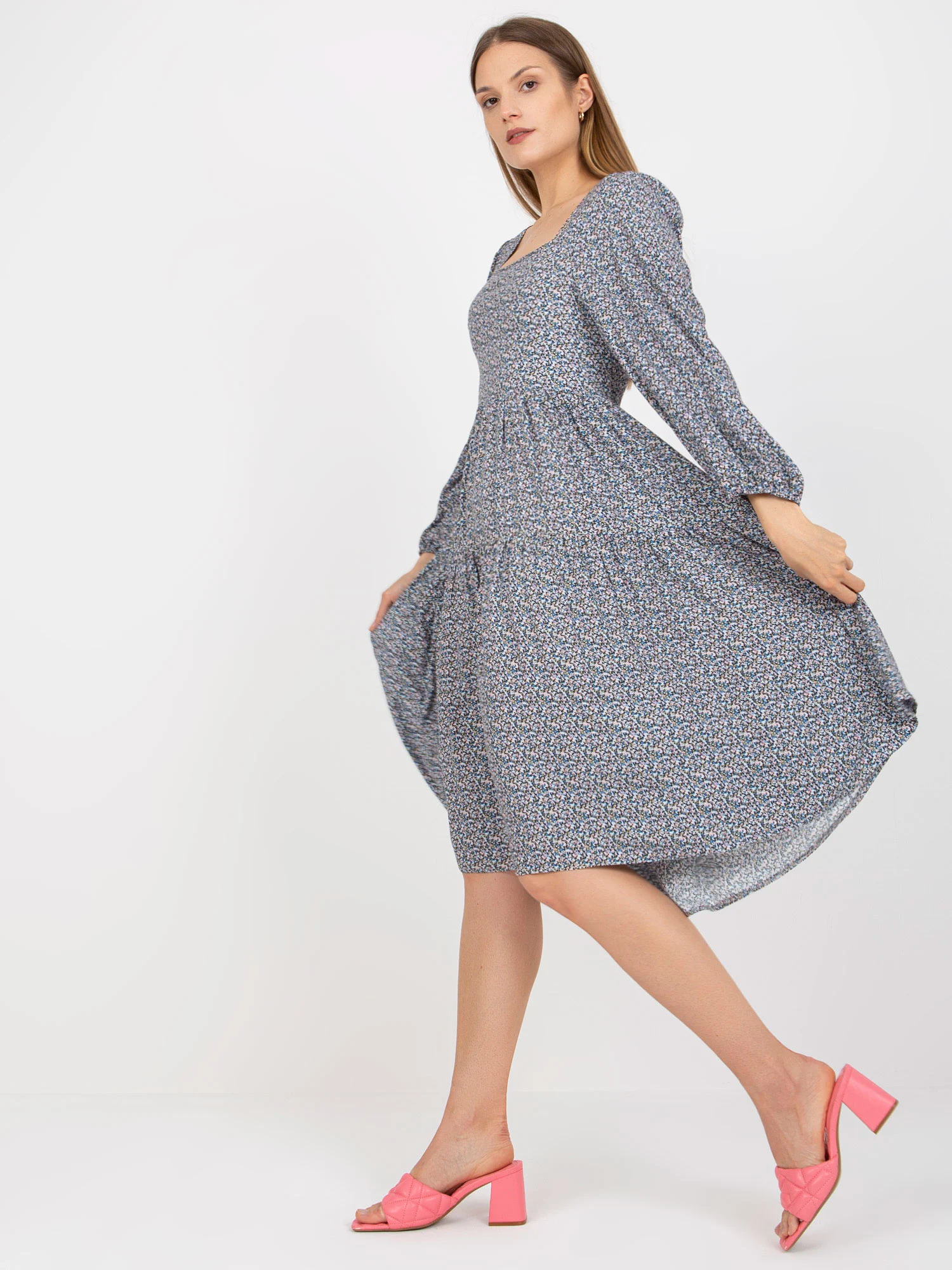 Rochie Dama Maxi, Imprimat, ZULUNA, Albastru Eleganta Office - Image 5