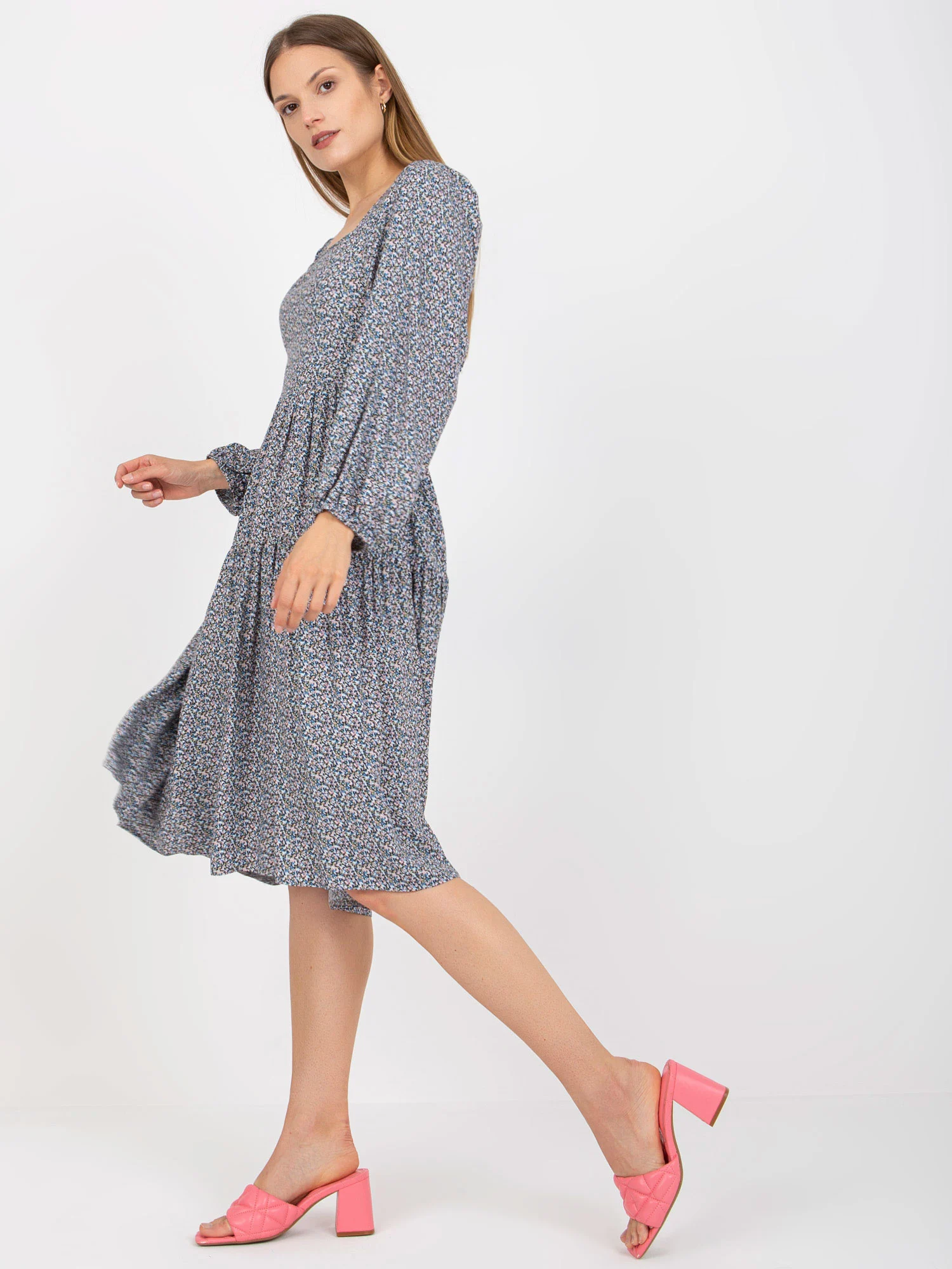 Rochie Dama Maxi, Imprimat, ZULUNA, Albastru Eleganta Office - Image 3