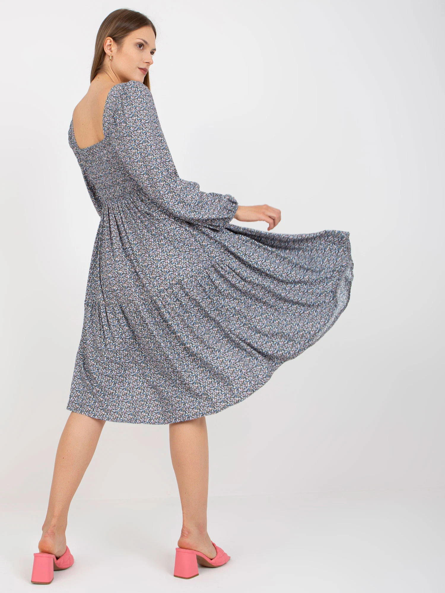 Rochie Dama Maxi, Imprimat, ZULUNA, Albastru Eleganta Office - Image 2
