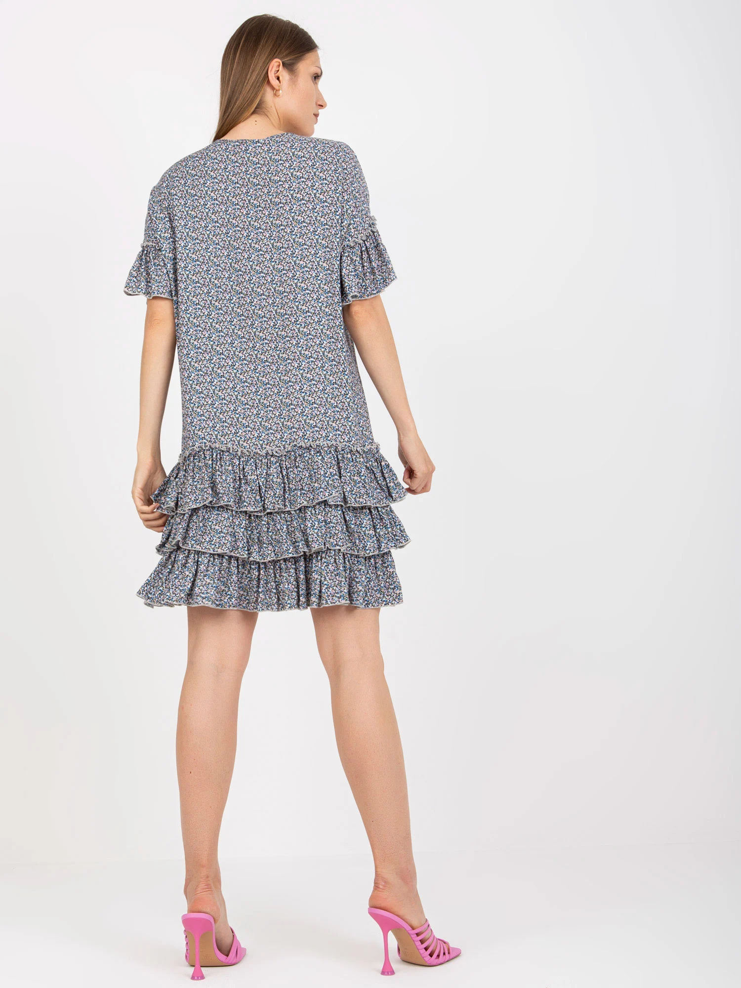 Rochie Dama Mini, Imprimat, ZULUNA, Albastru Eleganta Office - imagine 2