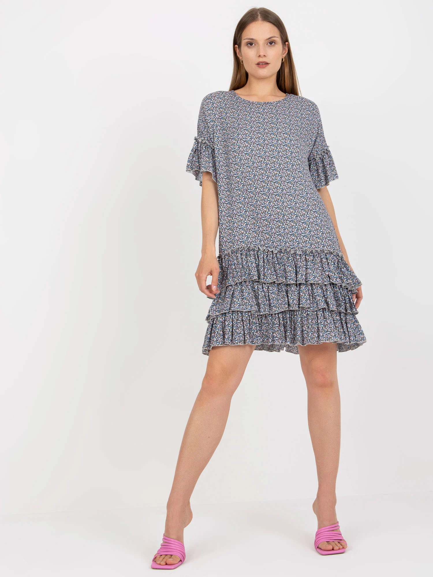 Rochie Dama Mini, Imprimat, ZULUNA, Albastru Eleganta Office - imagine 5
